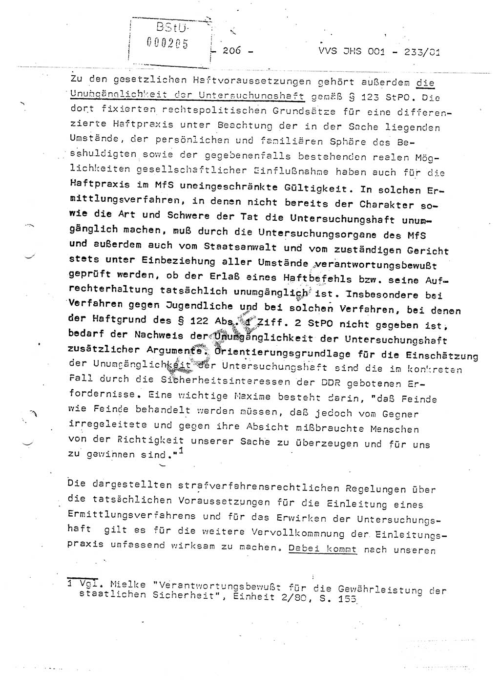 Dissertation Oberstleutnant Horst Zank (JHS), Oberstleutnant Dr. Karl-Heinz Knoblauch (JHS), Oberstleutnant Gustav-Adolf Kowalewski (HA Ⅸ), Oberstleutnant Wolfgang Plötner (HA Ⅸ), Ministerium für Staatssicherheit (MfS) [Deutsche Demokratische Republik (DDR)], Juristische Hochschule (JHS), Vertrauliche Verschlußsache (VVS) o001-233/81, Potsdam 1981, Blatt 206 (Diss. MfS DDR JHS VVS o001-233/81 1981, Bl. 206)