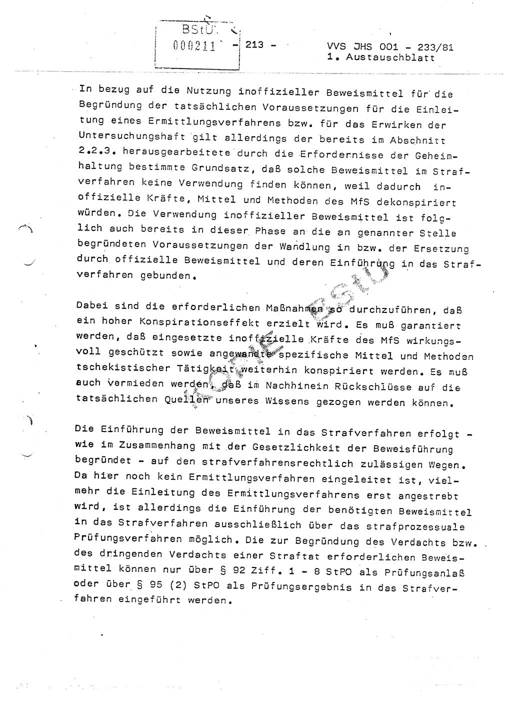 Dissertation Oberstleutnant Horst Zank (JHS), Oberstleutnant Dr. Karl-Heinz Knoblauch (JHS), Oberstleutnant Gustav-Adolf Kowalewski (HA Ⅸ), Oberstleutnant Wolfgang Plötner (HA Ⅸ), Ministerium für Staatssicherheit (MfS) [Deutsche Demokratische Republik (DDR)], Juristische Hochschule (JHS), Vertrauliche Verschlußsache (VVS) o001-233/81, Potsdam 1981, Blatt 213 (Diss. MfS DDR JHS VVS o001-233/81 1981, Bl. 213)