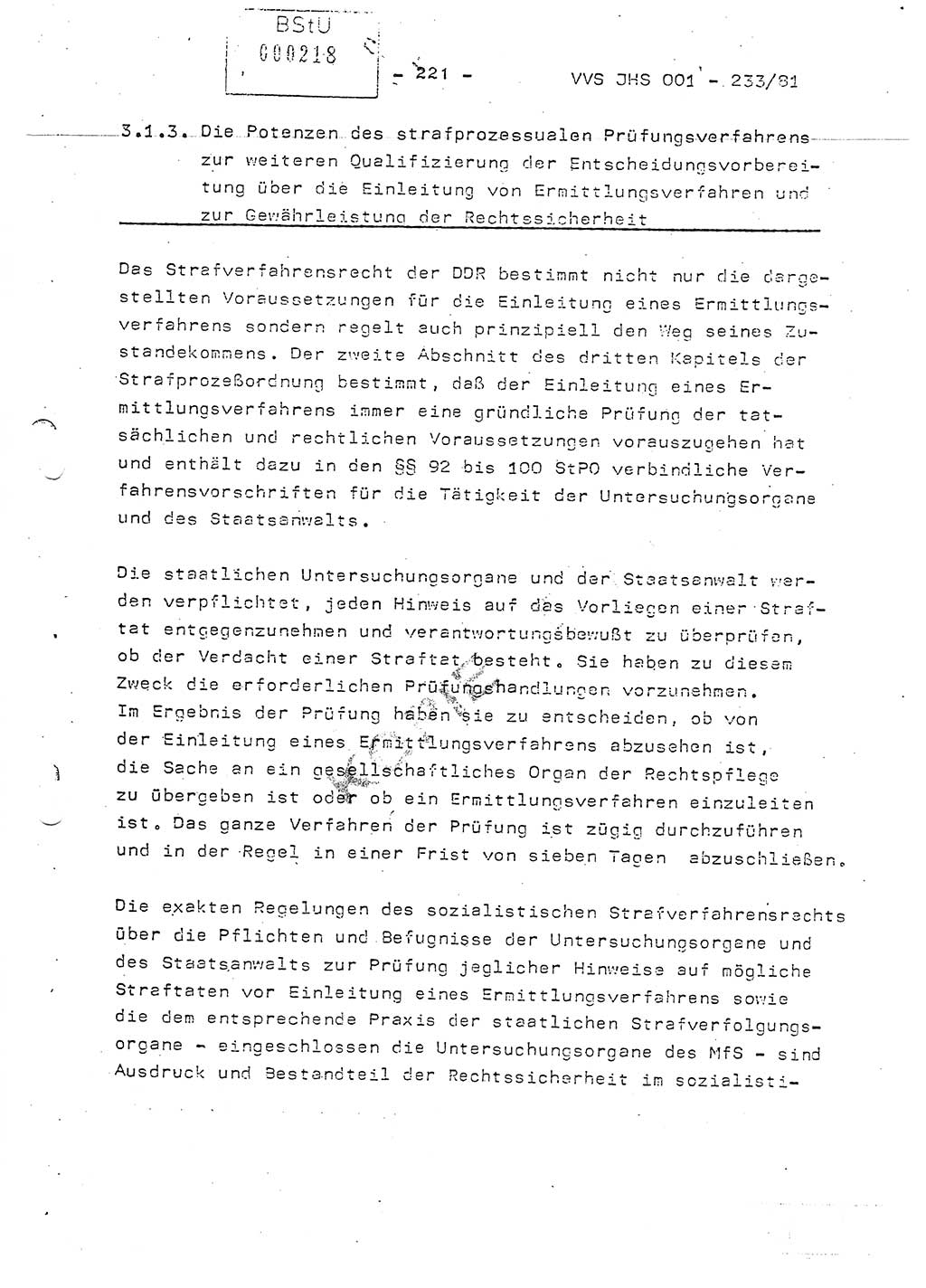 Dissertation Oberstleutnant Horst Zank (JHS), Oberstleutnant Dr. Karl-Heinz Knoblauch (JHS), Oberstleutnant Gustav-Adolf Kowalewski (HA Ⅸ), Oberstleutnant Wolfgang Plötner (HA Ⅸ), Ministerium für Staatssicherheit (MfS) [Deutsche Demokratische Republik (DDR)], Juristische Hochschule (JHS), Vertrauliche Verschlußsache (VVS) o001-233/81, Potsdam 1981, Blatt 221 (Diss. MfS DDR JHS VVS o001-233/81 1981, Bl. 221)