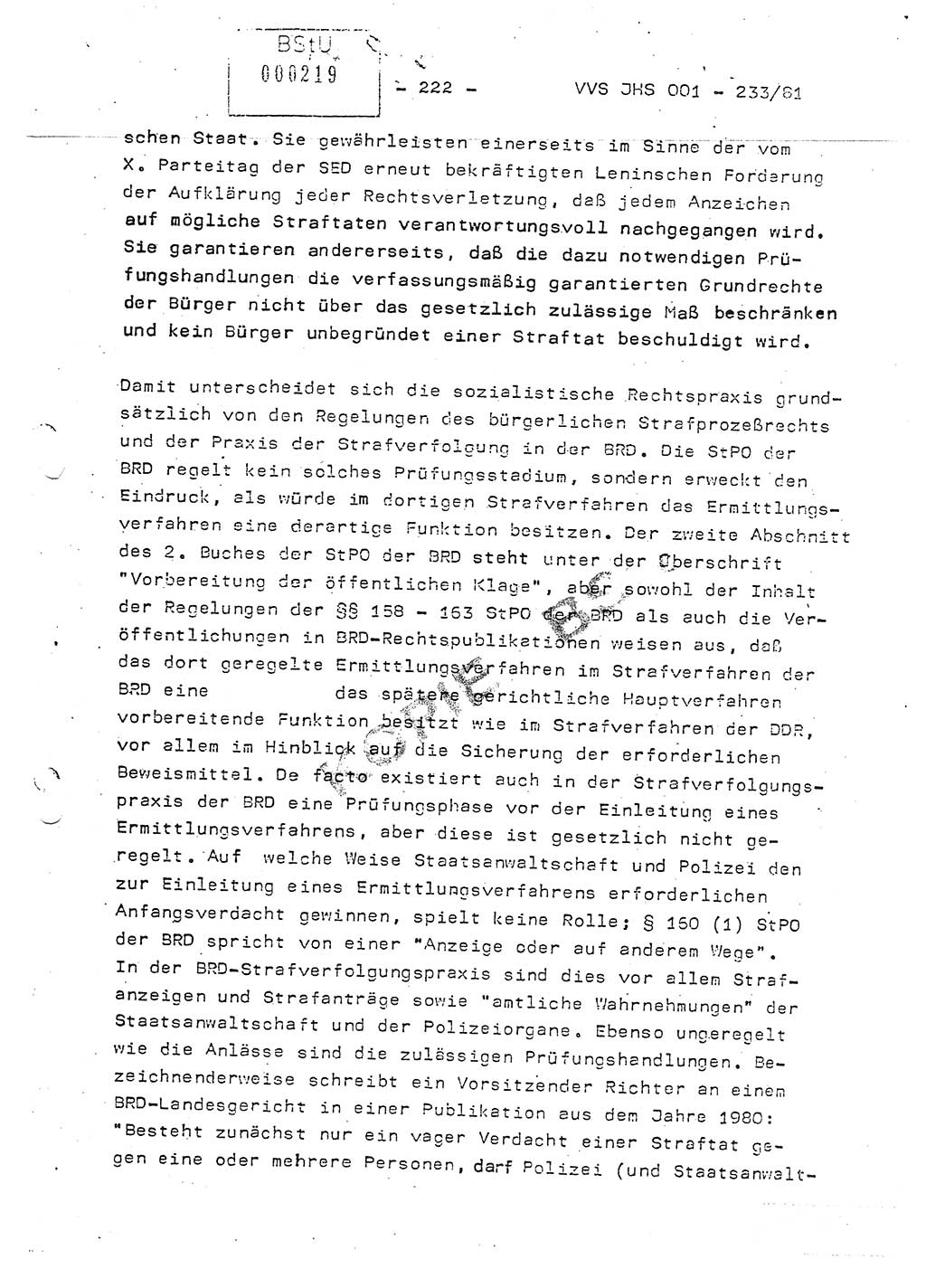 Dissertation Oberstleutnant Horst Zank (JHS), Oberstleutnant Dr. Karl-Heinz Knoblauch (JHS), Oberstleutnant Gustav-Adolf Kowalewski (HA Ⅸ), Oberstleutnant Wolfgang Plötner (HA Ⅸ), Ministerium für Staatssicherheit (MfS) [Deutsche Demokratische Republik (DDR)], Juristische Hochschule (JHS), Vertrauliche Verschlußsache (VVS) o001-233/81, Potsdam 1981, Blatt 222 (Diss. MfS DDR JHS VVS o001-233/81 1981, Bl. 222)