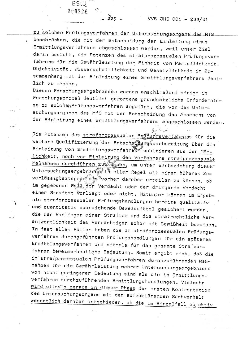 Dissertation Oberstleutnant Horst Zank (JHS), Oberstleutnant Dr. Karl-Heinz Knoblauch (JHS), Oberstleutnant Gustav-Adolf Kowalewski (HA Ⅸ), Oberstleutnant Wolfgang Plötner (HA Ⅸ), Ministerium für Staatssicherheit (MfS) [Deutsche Demokratische Republik (DDR)], Juristische Hochschule (JHS), Vertrauliche Verschlußsache (VVS) o001-233/81, Potsdam 1981, Blatt 229 (Diss. MfS DDR JHS VVS o001-233/81 1981, Bl. 229)