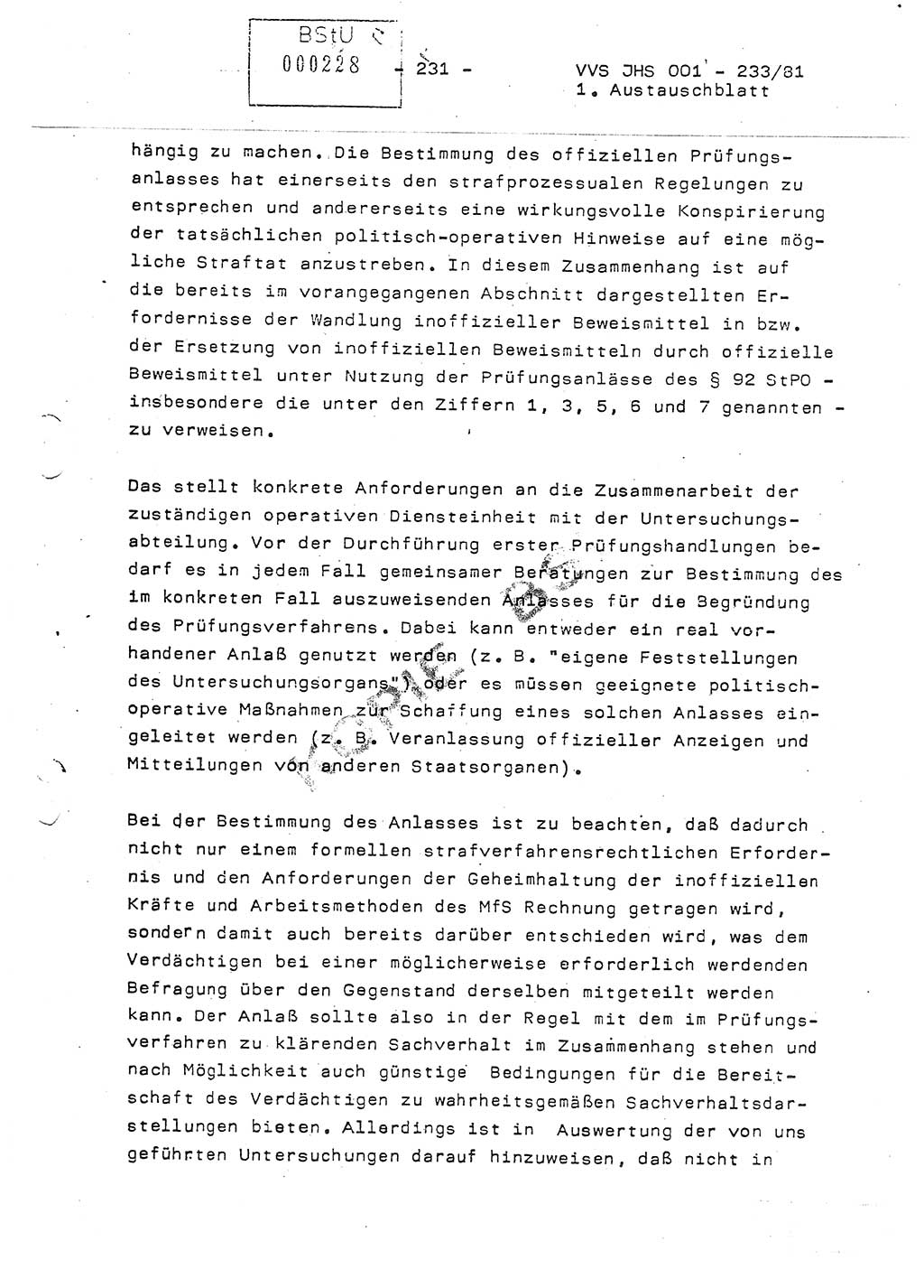 Dissertation Oberstleutnant Horst Zank (JHS), Oberstleutnant Dr. Karl-Heinz Knoblauch (JHS), Oberstleutnant Gustav-Adolf Kowalewski (HA Ⅸ), Oberstleutnant Wolfgang Plötner (HA Ⅸ), Ministerium für Staatssicherheit (MfS) [Deutsche Demokratische Republik (DDR)], Juristische Hochschule (JHS), Vertrauliche Verschlußsache (VVS) o001-233/81, Potsdam 1981, Blatt 231 (Diss. MfS DDR JHS VVS o001-233/81 1981, Bl. 231)