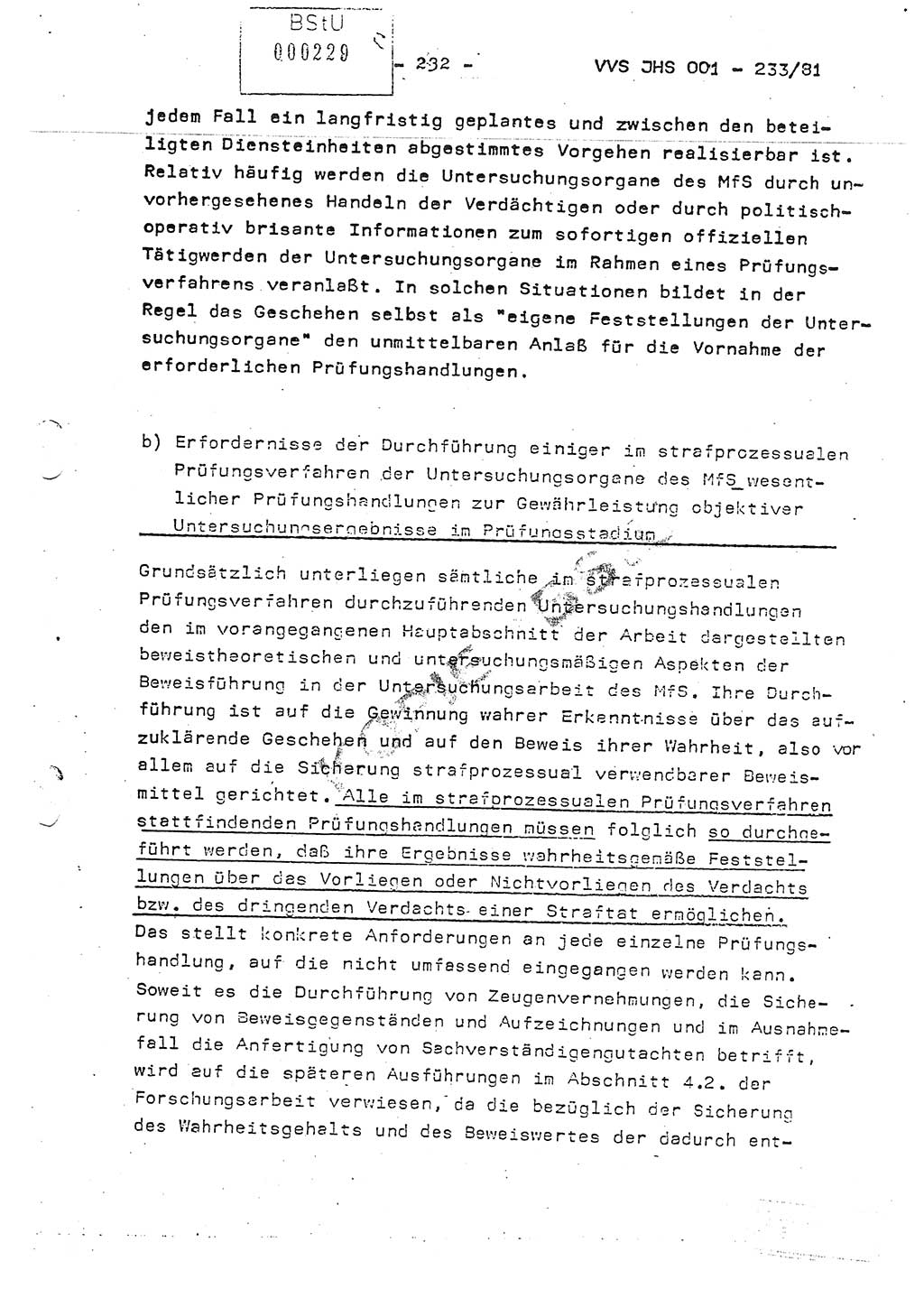 Dissertation Oberstleutnant Horst Zank (JHS), Oberstleutnant Dr. Karl-Heinz Knoblauch (JHS), Oberstleutnant Gustav-Adolf Kowalewski (HA Ⅸ), Oberstleutnant Wolfgang Plötner (HA Ⅸ), Ministerium für Staatssicherheit (MfS) [Deutsche Demokratische Republik (DDR)], Juristische Hochschule (JHS), Vertrauliche Verschlußsache (VVS) o001-233/81, Potsdam 1981, Blatt 232 (Diss. MfS DDR JHS VVS o001-233/81 1981, Bl. 232)