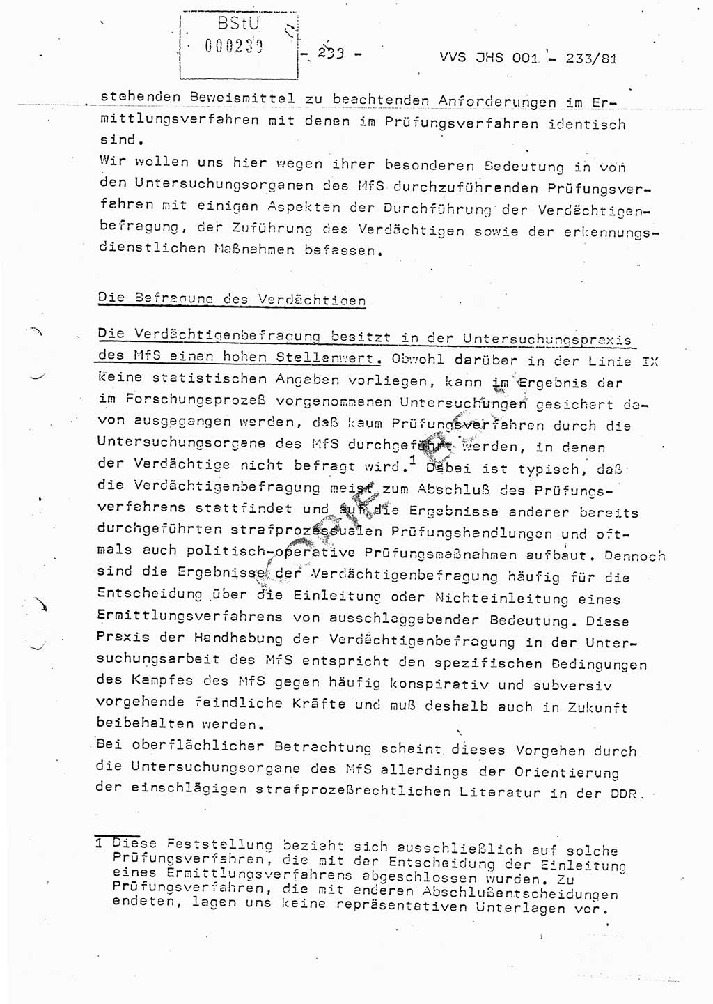 Dissertation Oberstleutnant Horst Zank (JHS), Oberstleutnant Dr. Karl-Heinz Knoblauch (JHS), Oberstleutnant Gustav-Adolf Kowalewski (HA Ⅸ), Oberstleutnant Wolfgang Plötner (HA Ⅸ), Ministerium für Staatssicherheit (MfS) [Deutsche Demokratische Republik (DDR)], Juristische Hochschule (JHS), Vertrauliche Verschlußsache (VVS) o001-233/81, Potsdam 1981, Blatt 233 (Diss. MfS DDR JHS VVS o001-233/81 1981, Bl. 233)