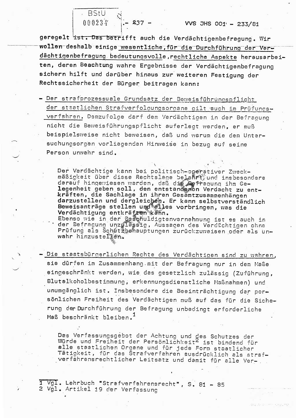 Dissertation Oberstleutnant Horst Zank (JHS), Oberstleutnant Dr. Karl-Heinz Knoblauch (JHS), Oberstleutnant Gustav-Adolf Kowalewski (HA Ⅸ), Oberstleutnant Wolfgang Plötner (HA Ⅸ), Ministerium für Staatssicherheit (MfS) [Deutsche Demokratische Republik (DDR)], Juristische Hochschule (JHS), Vertrauliche Verschlußsache (VVS) o001-233/81, Potsdam 1981, Blatt 237 (Diss. MfS DDR JHS VVS o001-233/81 1981, Bl. 237)