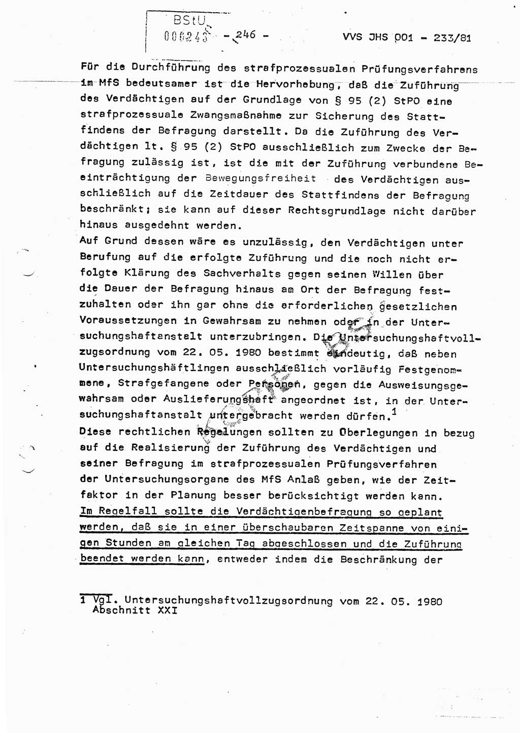 Dissertation Oberstleutnant Horst Zank (JHS), Oberstleutnant Dr. Karl-Heinz Knoblauch (JHS), Oberstleutnant Gustav-Adolf Kowalewski (HA Ⅸ), Oberstleutnant Wolfgang Plötner (HA Ⅸ), Ministerium für Staatssicherheit (MfS) [Deutsche Demokratische Republik (DDR)], Juristische Hochschule (JHS), Vertrauliche Verschlußsache (VVS) o001-233/81, Potsdam 1981, Blatt 246 (Diss. MfS DDR JHS VVS o001-233/81 1981, Bl. 246)