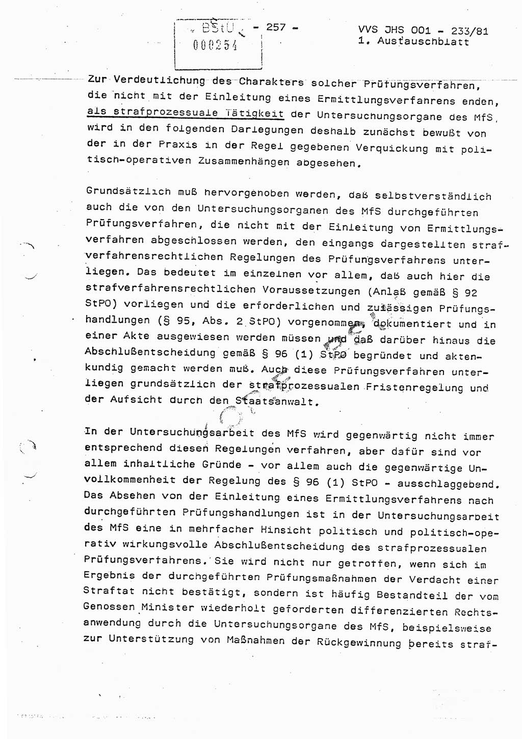 Dissertation Oberstleutnant Horst Zank (JHS), Oberstleutnant Dr. Karl-Heinz Knoblauch (JHS), Oberstleutnant Gustav-Adolf Kowalewski (HA Ⅸ), Oberstleutnant Wolfgang Plötner (HA Ⅸ), Ministerium für Staatssicherheit (MfS) [Deutsche Demokratische Republik (DDR)], Juristische Hochschule (JHS), Vertrauliche Verschlußsache (VVS) o001-233/81, Potsdam 1981, Blatt 257 (Diss. MfS DDR JHS VVS o001-233/81 1981, Bl. 257)