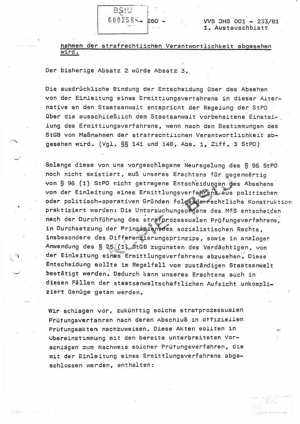 Dissertation Oberstleutnant Horst Zank (JHS), Oberstleutnant Dr. Karl-Heinz Knoblauch (JHS), Oberstleutnant Gustav-Adolf Kowalewski (HA Ⅸ), Oberstleutnant Wolfgang Plötner (HA Ⅸ), Ministerium für Staatssicherheit (MfS) [Deutsche Demokratische Republik (DDR)], Juristische Hochschule (JHS), Vertrauliche Verschlußsache (VVS) o001-233/81, Potsdam 1981, Blatt 260 (Diss. MfS DDR JHS VVS o001-233/81 1981, Bl. 260)