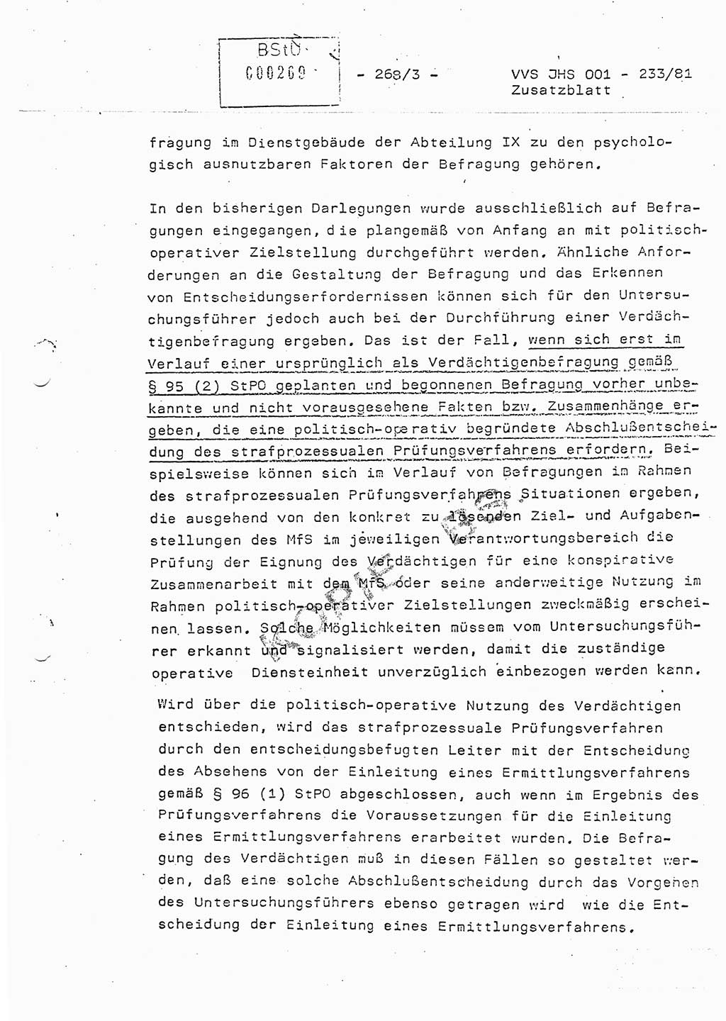 Dissertation Oberstleutnant Horst Zank (JHS), Oberstleutnant Dr. Karl-Heinz Knoblauch (JHS), Oberstleutnant Gustav-Adolf Kowalewski (HA Ⅸ), Oberstleutnant Wolfgang Plötner (HA Ⅸ), Ministerium für Staatssicherheit (MfS) [Deutsche Demokratische Republik (DDR)], Juristische Hochschule (JHS), Vertrauliche Verschlußsache (VVS) o001-233/81, Potsdam 1981, Blatt 268/3 (Diss. MfS DDR JHS VVS o001-233/81 1981, Bl. 268/3)
