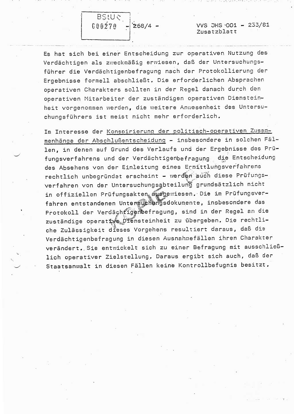 Dissertation Oberstleutnant Horst Zank (JHS), Oberstleutnant Dr. Karl-Heinz Knoblauch (JHS), Oberstleutnant Gustav-Adolf Kowalewski (HA Ⅸ), Oberstleutnant Wolfgang Plötner (HA Ⅸ), Ministerium für Staatssicherheit (MfS) [Deutsche Demokratische Republik (DDR)], Juristische Hochschule (JHS), Vertrauliche Verschlußsache (VVS) o001-233/81, Potsdam 1981, Blatt 268/4 (Diss. MfS DDR JHS VVS o001-233/81 1981, Bl. 268/4)