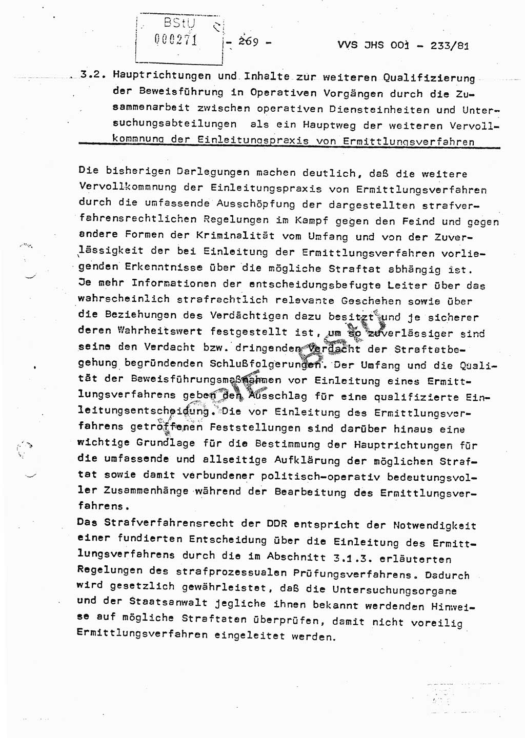Dissertation Oberstleutnant Horst Zank (JHS), Oberstleutnant Dr. Karl-Heinz Knoblauch (JHS), Oberstleutnant Gustav-Adolf Kowalewski (HA Ⅸ), Oberstleutnant Wolfgang Plötner (HA Ⅸ), Ministerium für Staatssicherheit (MfS) [Deutsche Demokratische Republik (DDR)], Juristische Hochschule (JHS), Vertrauliche Verschlußsache (VVS) o001-233/81, Potsdam 1981, Blatt 269 (Diss. MfS DDR JHS VVS o001-233/81 1981, Bl. 269)