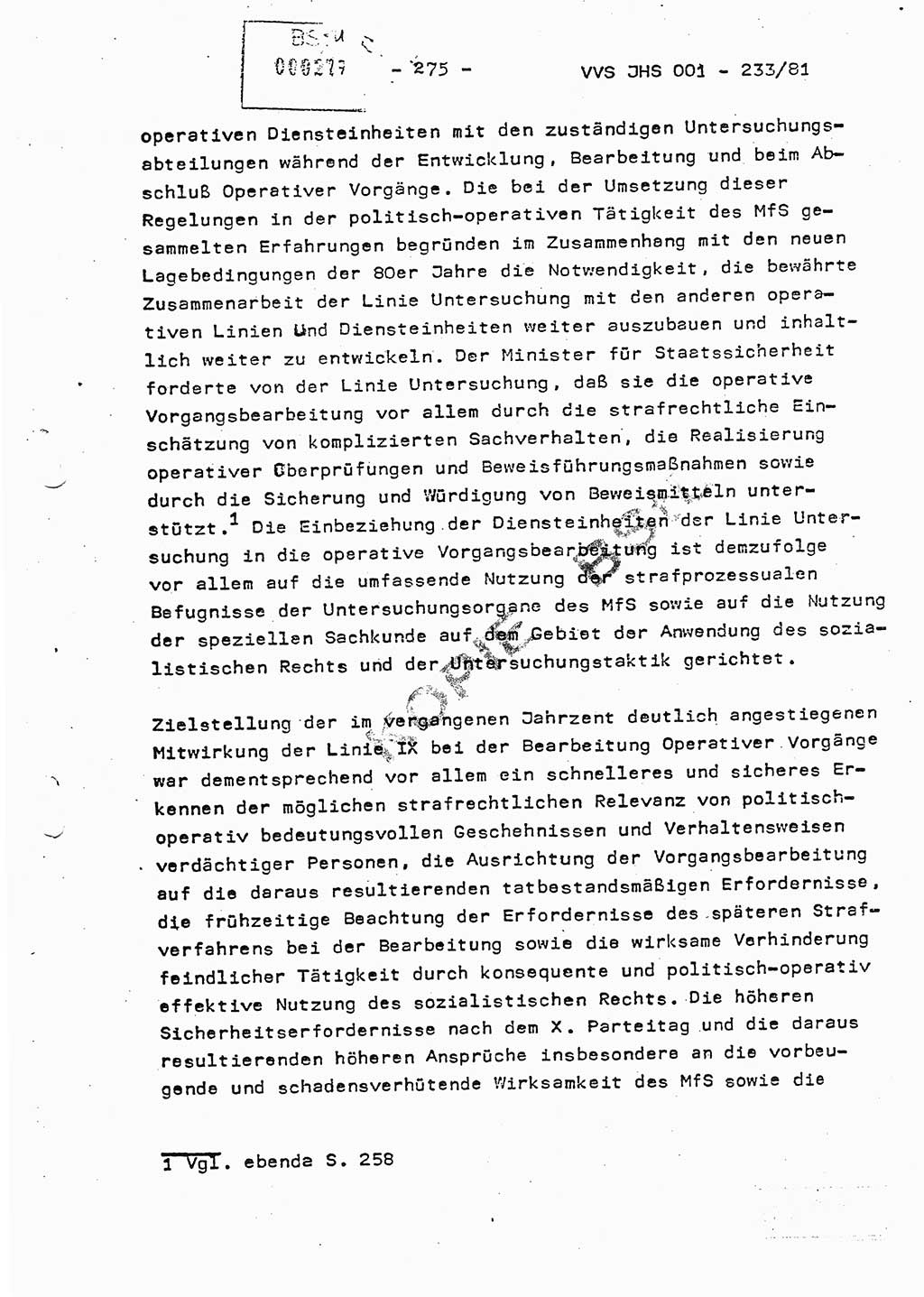 Dissertation Oberstleutnant Horst Zank (JHS), Oberstleutnant Dr. Karl-Heinz Knoblauch (JHS), Oberstleutnant Gustav-Adolf Kowalewski (HA Ⅸ), Oberstleutnant Wolfgang Plötner (HA Ⅸ), Ministerium für Staatssicherheit (MfS) [Deutsche Demokratische Republik (DDR)], Juristische Hochschule (JHS), Vertrauliche Verschlußsache (VVS) o001-233/81, Potsdam 1981, Blatt 275 (Diss. MfS DDR JHS VVS o001-233/81 1981, Bl. 275)