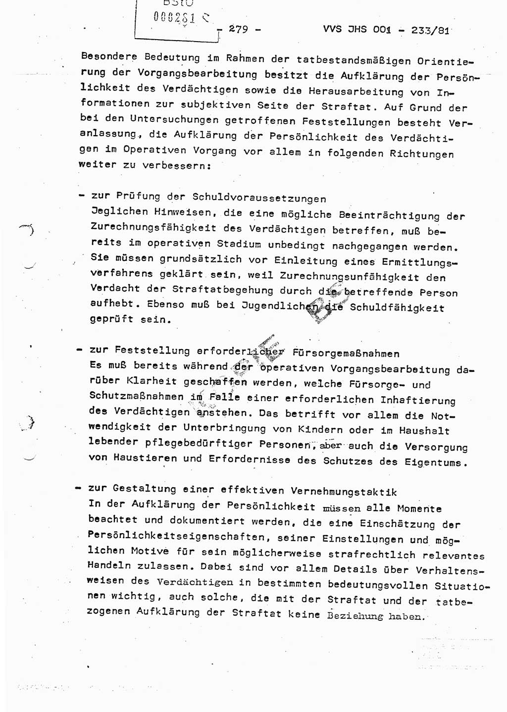 Dissertation Oberstleutnant Horst Zank (JHS), Oberstleutnant Dr. Karl-Heinz Knoblauch (JHS), Oberstleutnant Gustav-Adolf Kowalewski (HA Ⅸ), Oberstleutnant Wolfgang Plötner (HA Ⅸ), Ministerium für Staatssicherheit (MfS) [Deutsche Demokratische Republik (DDR)], Juristische Hochschule (JHS), Vertrauliche Verschlußsache (VVS) o001-233/81, Potsdam 1981, Blatt 279 (Diss. MfS DDR JHS VVS o001-233/81 1981, Bl. 279)
