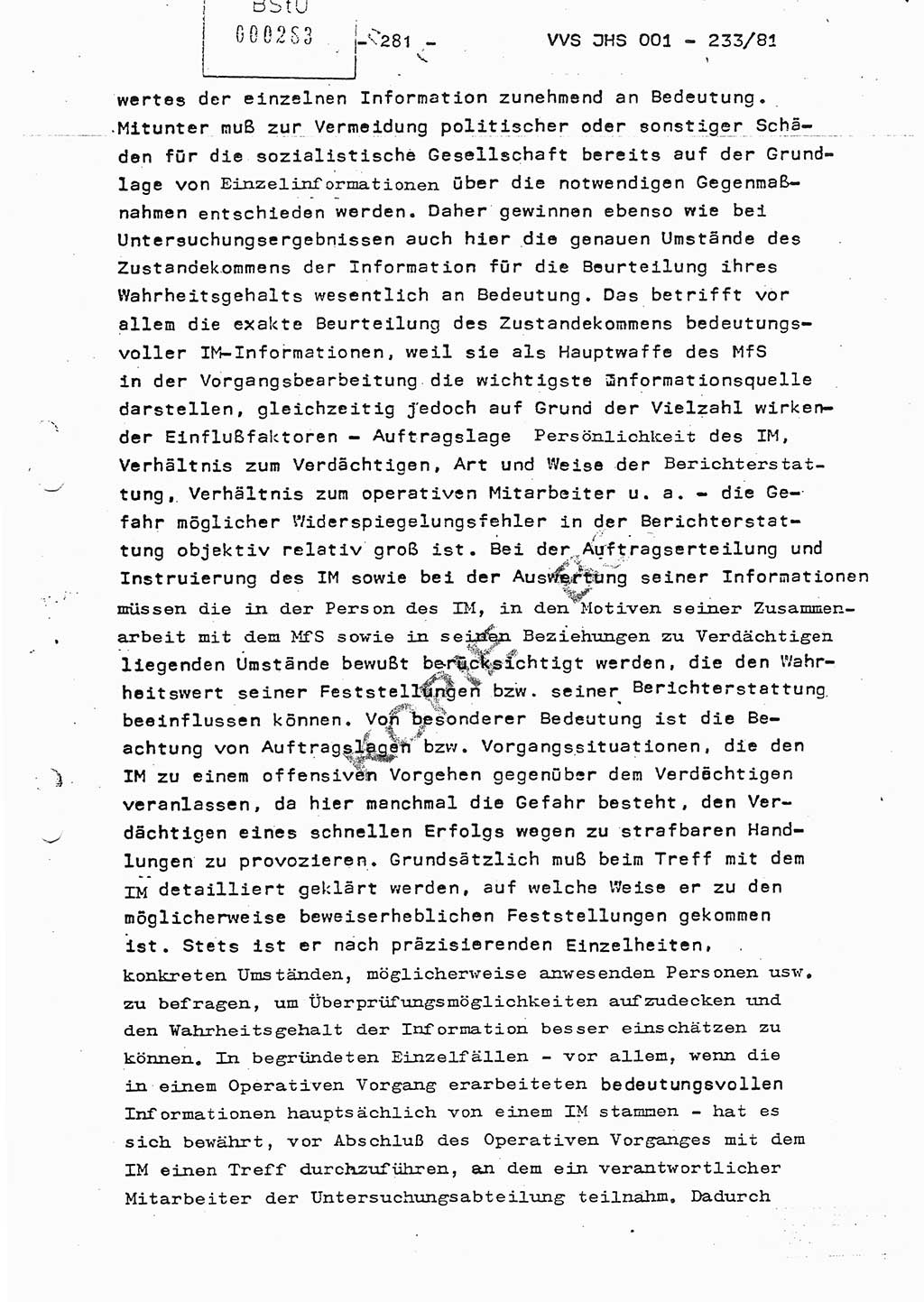 Dissertation Oberstleutnant Horst Zank (JHS), Oberstleutnant Dr. Karl-Heinz Knoblauch (JHS), Oberstleutnant Gustav-Adolf Kowalewski (HA Ⅸ), Oberstleutnant Wolfgang Plötner (HA Ⅸ), Ministerium für Staatssicherheit (MfS) [Deutsche Demokratische Republik (DDR)], Juristische Hochschule (JHS), Vertrauliche Verschlußsache (VVS) o001-233/81, Potsdam 1981, Blatt 281 (Diss. MfS DDR JHS VVS o001-233/81 1981, Bl. 281)