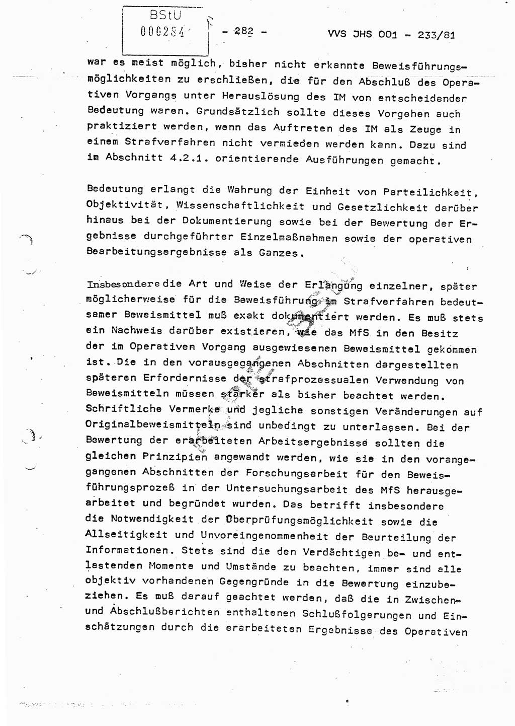 Dissertation Oberstleutnant Horst Zank (JHS), Oberstleutnant Dr. Karl-Heinz Knoblauch (JHS), Oberstleutnant Gustav-Adolf Kowalewski (HA Ⅸ), Oberstleutnant Wolfgang Plötner (HA Ⅸ), Ministerium für Staatssicherheit (MfS) [Deutsche Demokratische Republik (DDR)], Juristische Hochschule (JHS), Vertrauliche Verschlußsache (VVS) o001-233/81, Potsdam 1981, Blatt 282 (Diss. MfS DDR JHS VVS o001-233/81 1981, Bl. 282)