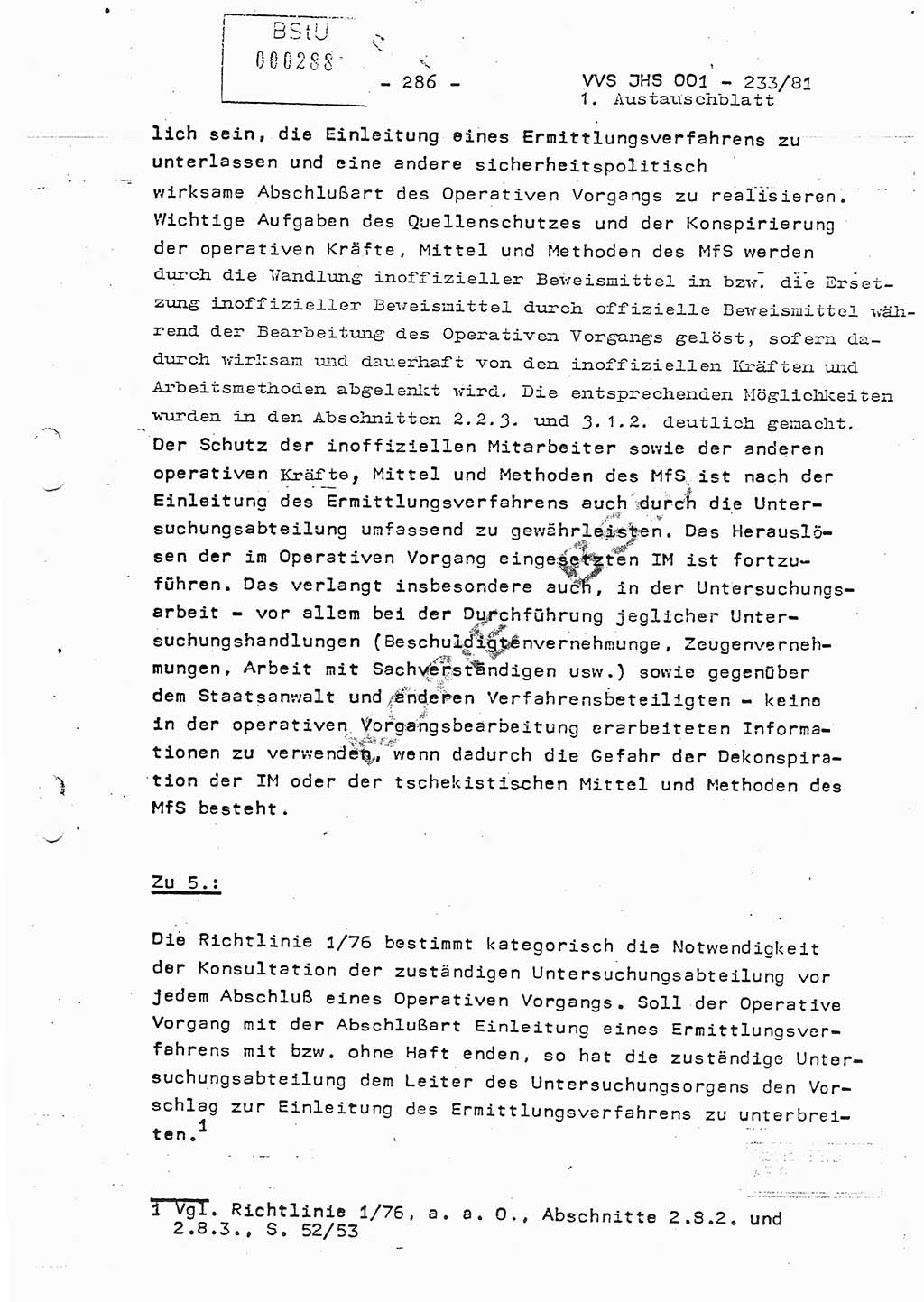 Dissertation Oberstleutnant Horst Zank (JHS), Oberstleutnant Dr. Karl-Heinz Knoblauch (JHS), Oberstleutnant Gustav-Adolf Kowalewski (HA Ⅸ), Oberstleutnant Wolfgang Plötner (HA Ⅸ), Ministerium für Staatssicherheit (MfS) [Deutsche Demokratische Republik (DDR)], Juristische Hochschule (JHS), Vertrauliche Verschlußsache (VVS) o001-233/81, Potsdam 1981, Blatt 286 (Diss. MfS DDR JHS VVS o001-233/81 1981, Bl. 286)