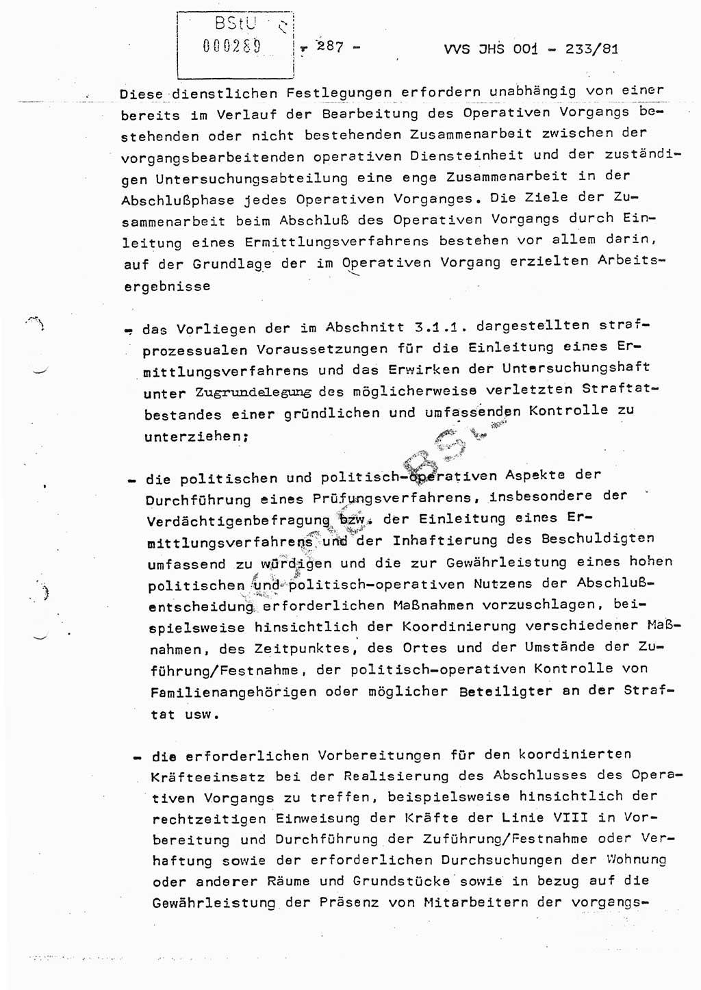 Dissertation Oberstleutnant Horst Zank (JHS), Oberstleutnant Dr. Karl-Heinz Knoblauch (JHS), Oberstleutnant Gustav-Adolf Kowalewski (HA Ⅸ), Oberstleutnant Wolfgang Plötner (HA Ⅸ), Ministerium für Staatssicherheit (MfS) [Deutsche Demokratische Republik (DDR)], Juristische Hochschule (JHS), Vertrauliche Verschlußsache (VVS) o001-233/81, Potsdam 1981, Blatt 287 (Diss. MfS DDR JHS VVS o001-233/81 1981, Bl. 287)