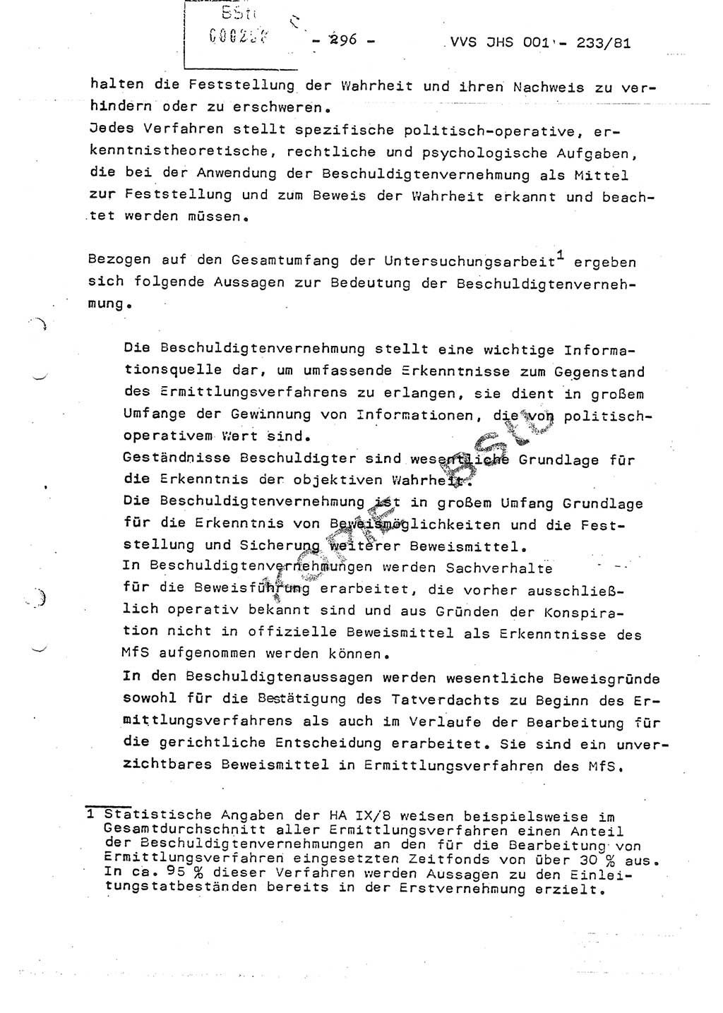 Dissertation Oberstleutnant Horst Zank (JHS), Oberstleutnant Dr. Karl-Heinz Knoblauch (JHS), Oberstleutnant Gustav-Adolf Kowalewski (HA Ⅸ), Oberstleutnant Wolfgang Plötner (HA Ⅸ), Ministerium für Staatssicherheit (MfS) [Deutsche Demokratische Republik (DDR)], Juristische Hochschule (JHS), Vertrauliche Verschlußsache (VVS) o001-233/81, Potsdam 1981, Blatt 296 (Diss. MfS DDR JHS VVS o001-233/81 1981, Bl. 296)