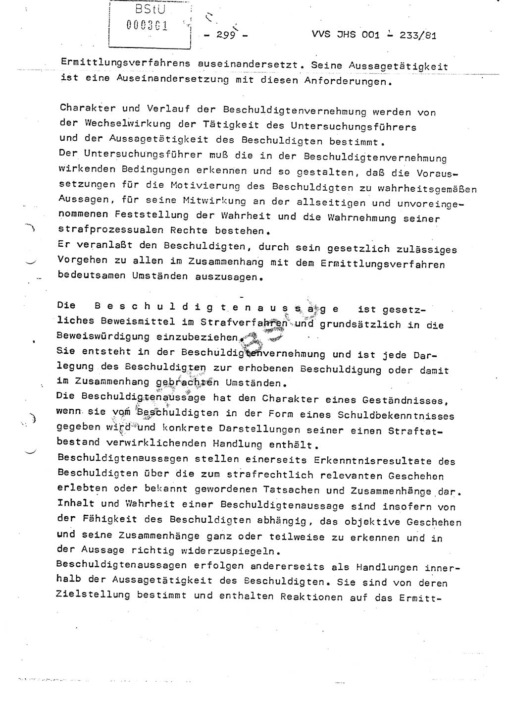 Dissertation Oberstleutnant Horst Zank (JHS), Oberstleutnant Dr. Karl-Heinz Knoblauch (JHS), Oberstleutnant Gustav-Adolf Kowalewski (HA Ⅸ), Oberstleutnant Wolfgang Plötner (HA Ⅸ), Ministerium für Staatssicherheit (MfS) [Deutsche Demokratische Republik (DDR)], Juristische Hochschule (JHS), Vertrauliche Verschlußsache (VVS) o001-233/81, Potsdam 1981, Blatt 299 (Diss. MfS DDR JHS VVS o001-233/81 1981, Bl. 299)