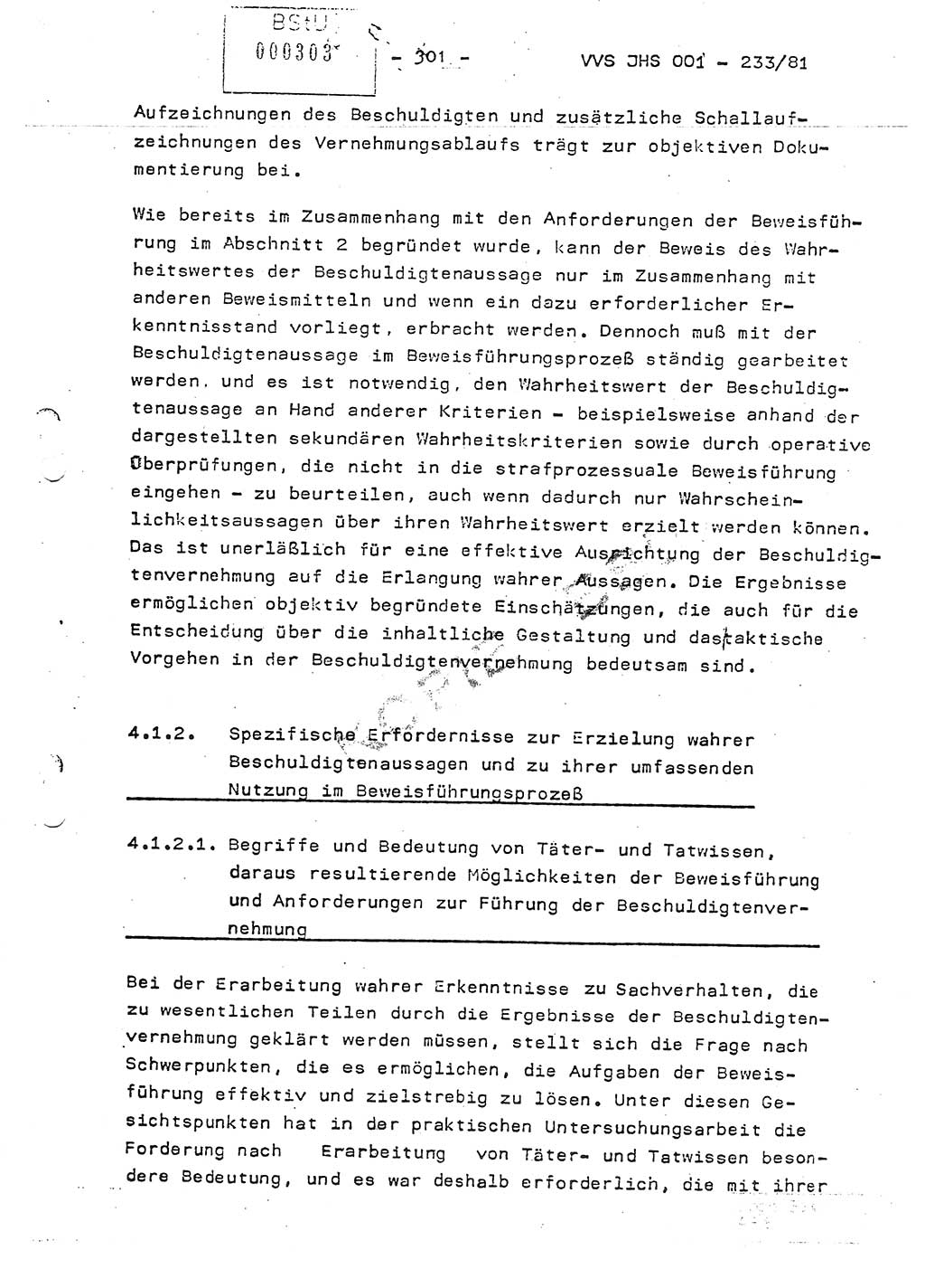 Dissertation Oberstleutnant Horst Zank (JHS), Oberstleutnant Dr. Karl-Heinz Knoblauch (JHS), Oberstleutnant Gustav-Adolf Kowalewski (HA Ⅸ), Oberstleutnant Wolfgang Plötner (HA Ⅸ), Ministerium für Staatssicherheit (MfS) [Deutsche Demokratische Republik (DDR)], Juristische Hochschule (JHS), Vertrauliche Verschlußsache (VVS) o001-233/81, Potsdam 1981, Blatt 301 (Diss. MfS DDR JHS VVS o001-233/81 1981, Bl. 301)