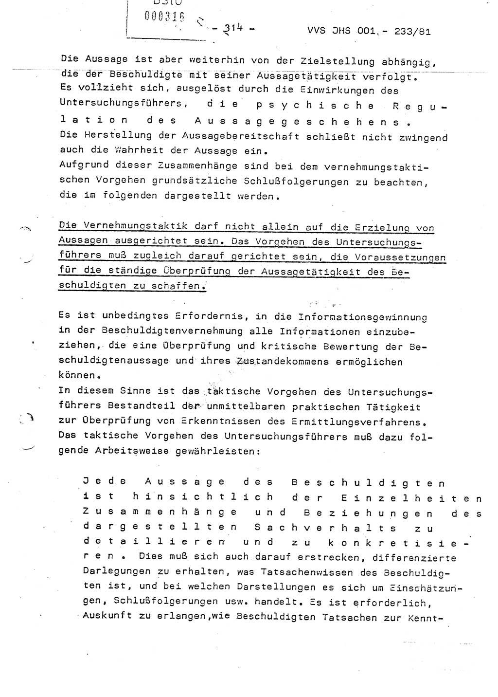 Dissertation Oberstleutnant Horst Zank (JHS), Oberstleutnant Dr. Karl-Heinz Knoblauch (JHS), Oberstleutnant Gustav-Adolf Kowalewski (HA Ⅸ), Oberstleutnant Wolfgang Plötner (HA Ⅸ), Ministerium für Staatssicherheit (MfS) [Deutsche Demokratische Republik (DDR)], Juristische Hochschule (JHS), Vertrauliche Verschlußsache (VVS) o001-233/81, Potsdam 1981, Blatt 314 (Diss. MfS DDR JHS VVS o001-233/81 1981, Bl. 314)