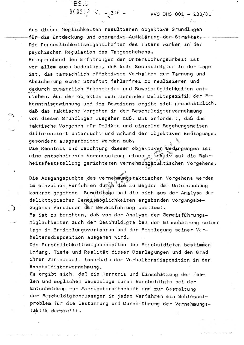 Dissertation Oberstleutnant Horst Zank (JHS), Oberstleutnant Dr. Karl-Heinz Knoblauch (JHS), Oberstleutnant Gustav-Adolf Kowalewski (HA Ⅸ), Oberstleutnant Wolfgang Plötner (HA Ⅸ), Ministerium für Staatssicherheit (MfS) [Deutsche Demokratische Republik (DDR)], Juristische Hochschule (JHS), Vertrauliche Verschlußsache (VVS) o001-233/81, Potsdam 1981, Blatt 316 (Diss. MfS DDR JHS VVS o001-233/81 1981, Bl. 316)