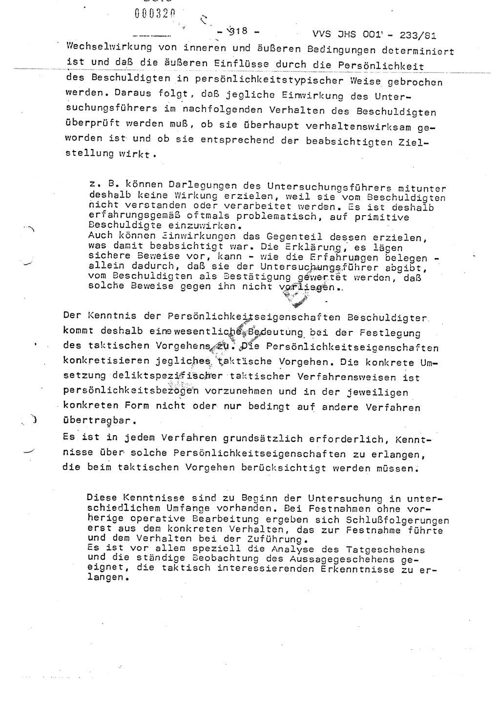 Dissertation Oberstleutnant Horst Zank (JHS), Oberstleutnant Dr. Karl-Heinz Knoblauch (JHS), Oberstleutnant Gustav-Adolf Kowalewski (HA Ⅸ), Oberstleutnant Wolfgang Plötner (HA Ⅸ), Ministerium für Staatssicherheit (MfS) [Deutsche Demokratische Republik (DDR)], Juristische Hochschule (JHS), Vertrauliche Verschlußsache (VVS) o001-233/81, Potsdam 1981, Blatt 318 (Diss. MfS DDR JHS VVS o001-233/81 1981, Bl. 318)