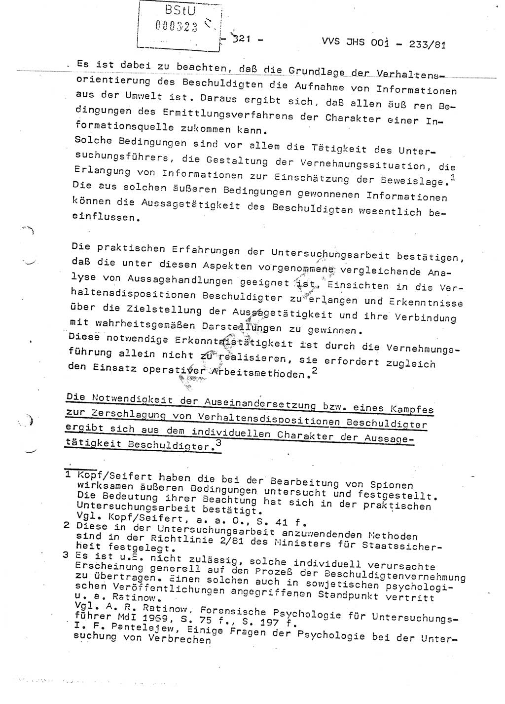 Dissertation Oberstleutnant Horst Zank (JHS), Oberstleutnant Dr. Karl-Heinz Knoblauch (JHS), Oberstleutnant Gustav-Adolf Kowalewski (HA Ⅸ), Oberstleutnant Wolfgang Plötner (HA Ⅸ), Ministerium für Staatssicherheit (MfS) [Deutsche Demokratische Republik (DDR)], Juristische Hochschule (JHS), Vertrauliche Verschlußsache (VVS) o001-233/81, Potsdam 1981, Blatt 321 (Diss. MfS DDR JHS VVS o001-233/81 1981, Bl. 321)