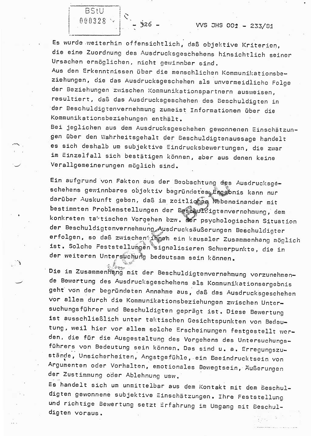 Dissertation Oberstleutnant Horst Zank (JHS), Oberstleutnant Dr. Karl-Heinz Knoblauch (JHS), Oberstleutnant Gustav-Adolf Kowalewski (HA Ⅸ), Oberstleutnant Wolfgang Plötner (HA Ⅸ), Ministerium für Staatssicherheit (MfS) [Deutsche Demokratische Republik (DDR)], Juristische Hochschule (JHS), Vertrauliche Verschlußsache (VVS) o001-233/81, Potsdam 1981, Blatt 326 (Diss. MfS DDR JHS VVS o001-233/81 1981, Bl. 326)