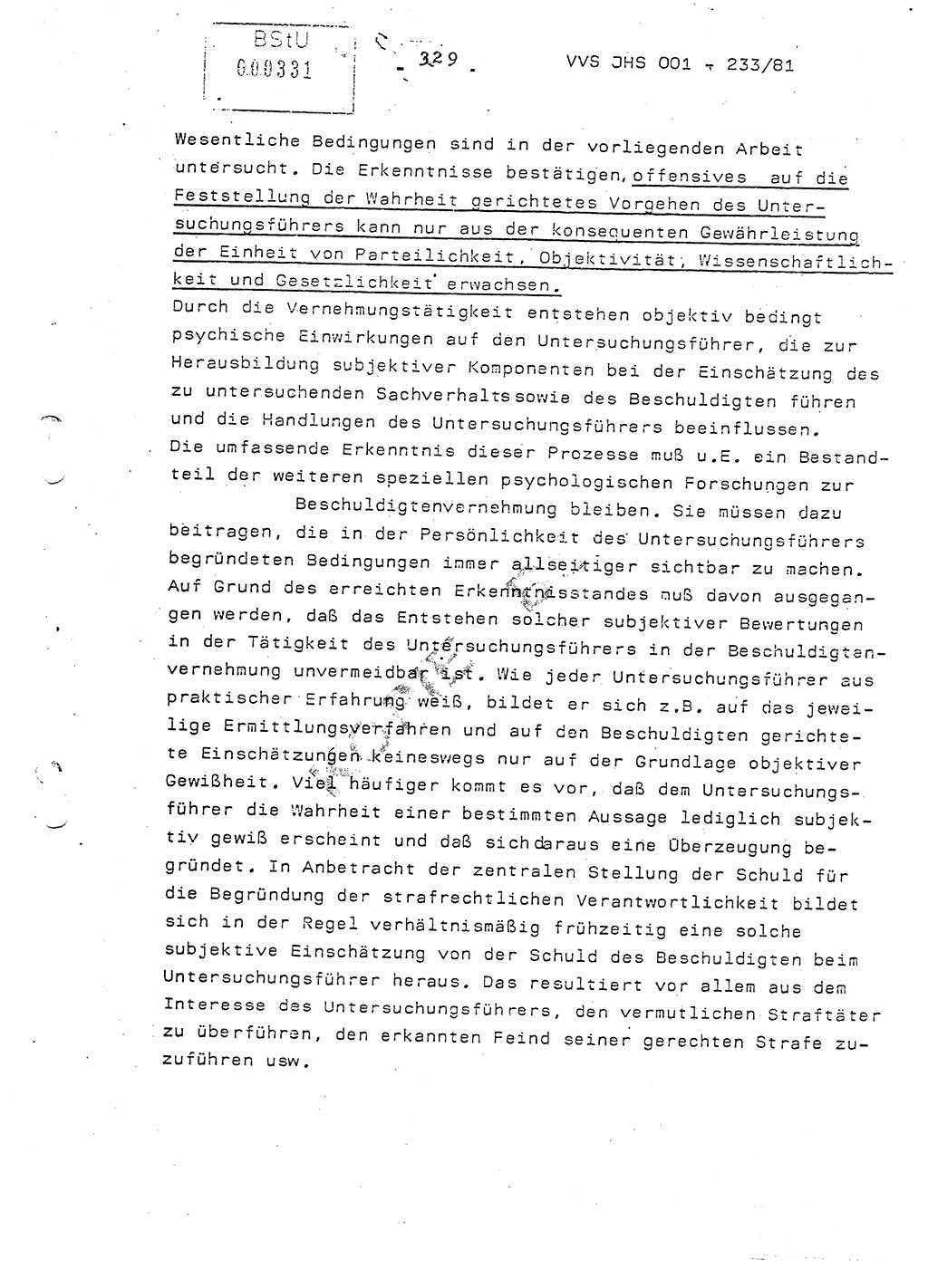 Dissertation Oberstleutnant Horst Zank (JHS), Oberstleutnant Dr. Karl-Heinz Knoblauch (JHS), Oberstleutnant Gustav-Adolf Kowalewski (HA Ⅸ), Oberstleutnant Wolfgang Plötner (HA Ⅸ), Ministerium für Staatssicherheit (MfS) [Deutsche Demokratische Republik (DDR)], Juristische Hochschule (JHS), Vertrauliche Verschlußsache (VVS) o001-233/81, Potsdam 1981, Blatt 329 (Diss. MfS DDR JHS VVS o001-233/81 1981, Bl. 329)