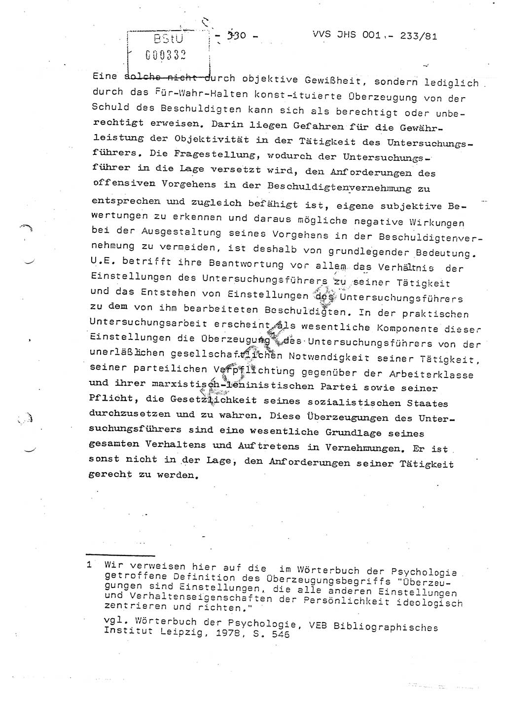 Dissertation Oberstleutnant Horst Zank (JHS), Oberstleutnant Dr. Karl-Heinz Knoblauch (JHS), Oberstleutnant Gustav-Adolf Kowalewski (HA Ⅸ), Oberstleutnant Wolfgang Plötner (HA Ⅸ), Ministerium für Staatssicherheit (MfS) [Deutsche Demokratische Republik (DDR)], Juristische Hochschule (JHS), Vertrauliche Verschlußsache (VVS) o001-233/81, Potsdam 1981, Blatt 330 (Diss. MfS DDR JHS VVS o001-233/81 1981, Bl. 330)