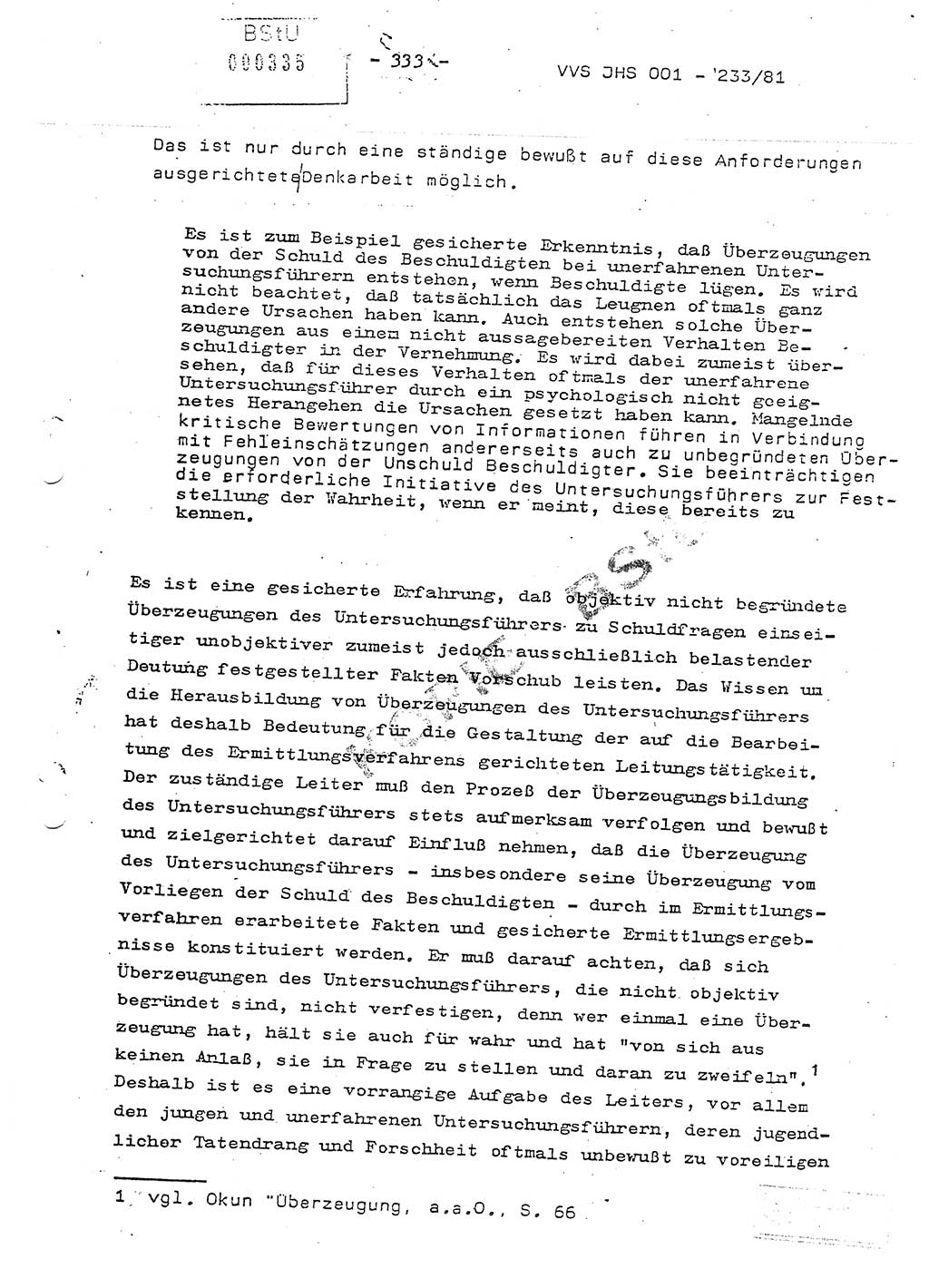 Dissertation Oberstleutnant Horst Zank (JHS), Oberstleutnant Dr. Karl-Heinz Knoblauch (JHS), Oberstleutnant Gustav-Adolf Kowalewski (HA Ⅸ), Oberstleutnant Wolfgang Plötner (HA Ⅸ), Ministerium für Staatssicherheit (MfS) [Deutsche Demokratische Republik (DDR)], Juristische Hochschule (JHS), Vertrauliche Verschlußsache (VVS) o001-233/81, Potsdam 1981, Blatt 333 (Diss. MfS DDR JHS VVS o001-233/81 1981, Bl. 333)
