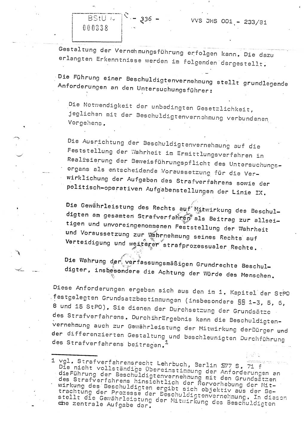 Dissertation Oberstleutnant Horst Zank (JHS), Oberstleutnant Dr. Karl-Heinz Knoblauch (JHS), Oberstleutnant Gustav-Adolf Kowalewski (HA Ⅸ), Oberstleutnant Wolfgang Plötner (HA Ⅸ), Ministerium für Staatssicherheit (MfS) [Deutsche Demokratische Republik (DDR)], Juristische Hochschule (JHS), Vertrauliche Verschlußsache (VVS) o001-233/81, Potsdam 1981, Blatt 336 (Diss. MfS DDR JHS VVS o001-233/81 1981, Bl. 336)