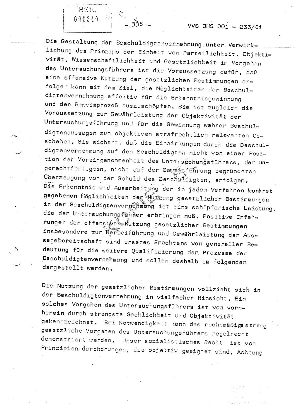 Dissertation Oberstleutnant Horst Zank (JHS), Oberstleutnant Dr. Karl-Heinz Knoblauch (JHS), Oberstleutnant Gustav-Adolf Kowalewski (HA Ⅸ), Oberstleutnant Wolfgang Plötner (HA Ⅸ), Ministerium für Staatssicherheit (MfS) [Deutsche Demokratische Republik (DDR)], Juristische Hochschule (JHS), Vertrauliche Verschlußsache (VVS) o001-233/81, Potsdam 1981, Blatt 338 (Diss. MfS DDR JHS VVS o001-233/81 1981, Bl. 338)