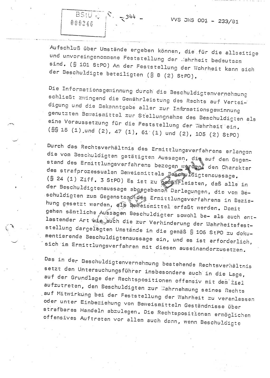 Dissertation Oberstleutnant Horst Zank (JHS), Oberstleutnant Dr. Karl-Heinz Knoblauch (JHS), Oberstleutnant Gustav-Adolf Kowalewski (HA Ⅸ), Oberstleutnant Wolfgang Plötner (HA Ⅸ), Ministerium für Staatssicherheit (MfS) [Deutsche Demokratische Republik (DDR)], Juristische Hochschule (JHS), Vertrauliche Verschlußsache (VVS) o001-233/81, Potsdam 1981, Blatt 344 (Diss. MfS DDR JHS VVS o001-233/81 1981, Bl. 344)