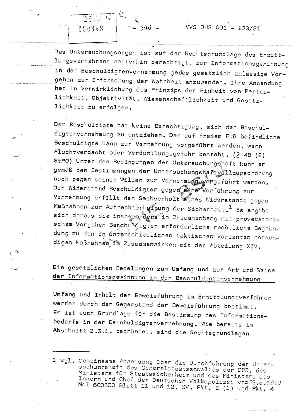 Dissertation Oberstleutnant Horst Zank (JHS), Oberstleutnant Dr. Karl-Heinz Knoblauch (JHS), Oberstleutnant Gustav-Adolf Kowalewski (HA Ⅸ), Oberstleutnant Wolfgang Plötner (HA Ⅸ), Ministerium für Staatssicherheit (MfS) [Deutsche Demokratische Republik (DDR)], Juristische Hochschule (JHS), Vertrauliche Verschlußsache (VVS) o001-233/81, Potsdam 1981, Blatt 346 (Diss. MfS DDR JHS VVS o001-233/81 1981, Bl. 346)