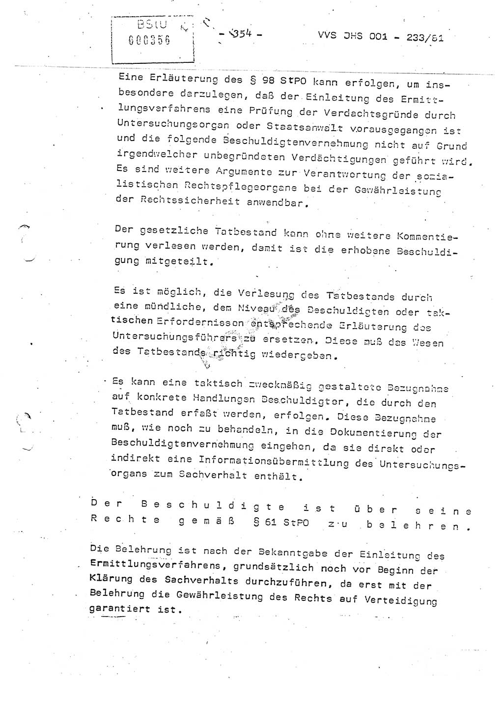 Dissertation Oberstleutnant Horst Zank (JHS), Oberstleutnant Dr. Karl-Heinz Knoblauch (JHS), Oberstleutnant Gustav-Adolf Kowalewski (HA Ⅸ), Oberstleutnant Wolfgang Plötner (HA Ⅸ), Ministerium für Staatssicherheit (MfS) [Deutsche Demokratische Republik (DDR)], Juristische Hochschule (JHS), Vertrauliche Verschlußsache (VVS) o001-233/81, Potsdam 1981, Blatt 354 (Diss. MfS DDR JHS VVS o001-233/81 1981, Bl. 354)