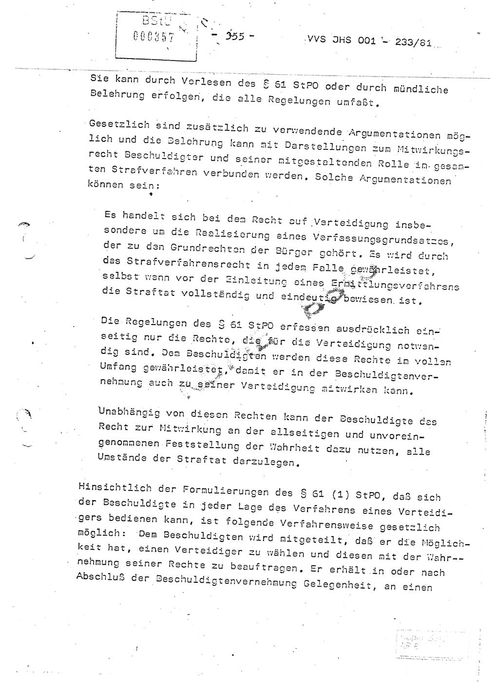 Dissertation Oberstleutnant Horst Zank (JHS), Oberstleutnant Dr. Karl-Heinz Knoblauch (JHS), Oberstleutnant Gustav-Adolf Kowalewski (HA Ⅸ), Oberstleutnant Wolfgang Plötner (HA Ⅸ), Ministerium für Staatssicherheit (MfS) [Deutsche Demokratische Republik (DDR)], Juristische Hochschule (JHS), Vertrauliche Verschlußsache (VVS) o001-233/81, Potsdam 1981, Blatt 355 (Diss. MfS DDR JHS VVS o001-233/81 1981, Bl. 355)