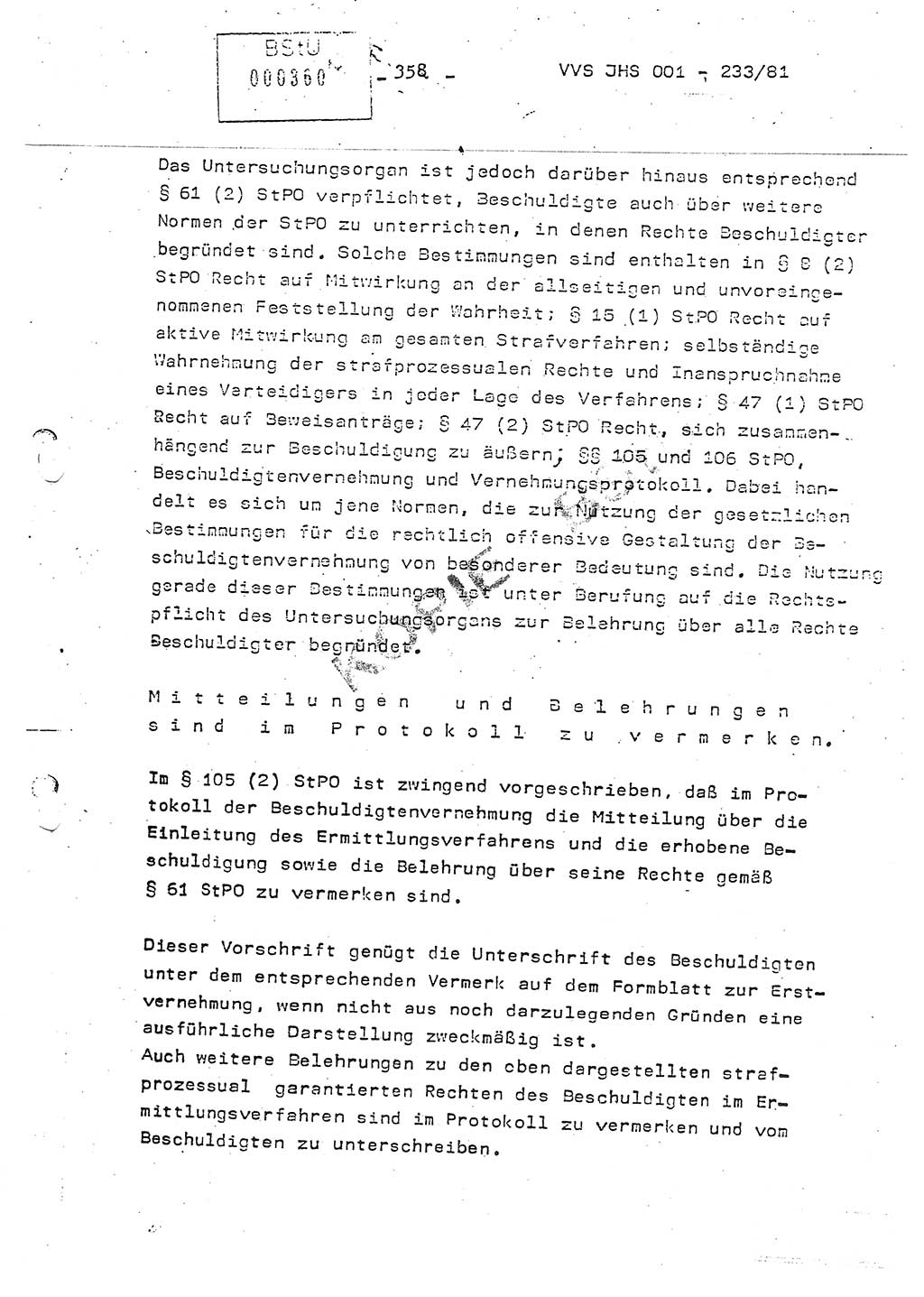 Dissertation Oberstleutnant Horst Zank (JHS), Oberstleutnant Dr. Karl-Heinz Knoblauch (JHS), Oberstleutnant Gustav-Adolf Kowalewski (HA Ⅸ), Oberstleutnant Wolfgang Plötner (HA Ⅸ), Ministerium für Staatssicherheit (MfS) [Deutsche Demokratische Republik (DDR)], Juristische Hochschule (JHS), Vertrauliche Verschlußsache (VVS) o001-233/81, Potsdam 1981, Blatt 358 (Diss. MfS DDR JHS VVS o001-233/81 1981, Bl. 358)