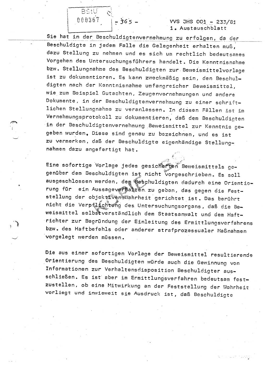 Dissertation Oberstleutnant Horst Zank (JHS), Oberstleutnant Dr. Karl-Heinz Knoblauch (JHS), Oberstleutnant Gustav-Adolf Kowalewski (HA Ⅸ), Oberstleutnant Wolfgang Plötner (HA Ⅸ), Ministerium für Staatssicherheit (MfS) [Deutsche Demokratische Republik (DDR)], Juristische Hochschule (JHS), Vertrauliche Verschlußsache (VVS) o001-233/81, Potsdam 1981, Blatt 365 (Diss. MfS DDR JHS VVS o001-233/81 1981, Bl. 365)