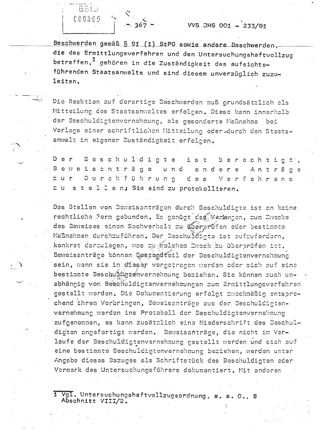 Dissertation Oberstleutnant Horst Zank (JHS), Oberstleutnant Dr. Karl-Heinz Knoblauch (JHS), Oberstleutnant Gustav-Adolf Kowalewski (HA Ⅸ), Oberstleutnant Wolfgang Plötner (HA Ⅸ), Ministerium für Staatssicherheit (MfS) [Deutsche Demokratische Republik (DDR)], Juristische Hochschule (JHS), Vertrauliche Verschlußsache (VVS) o001-233/81, Potsdam 1981, Blatt 367 (Diss. MfS DDR JHS VVS o001-233/81 1981, Bl. 367)