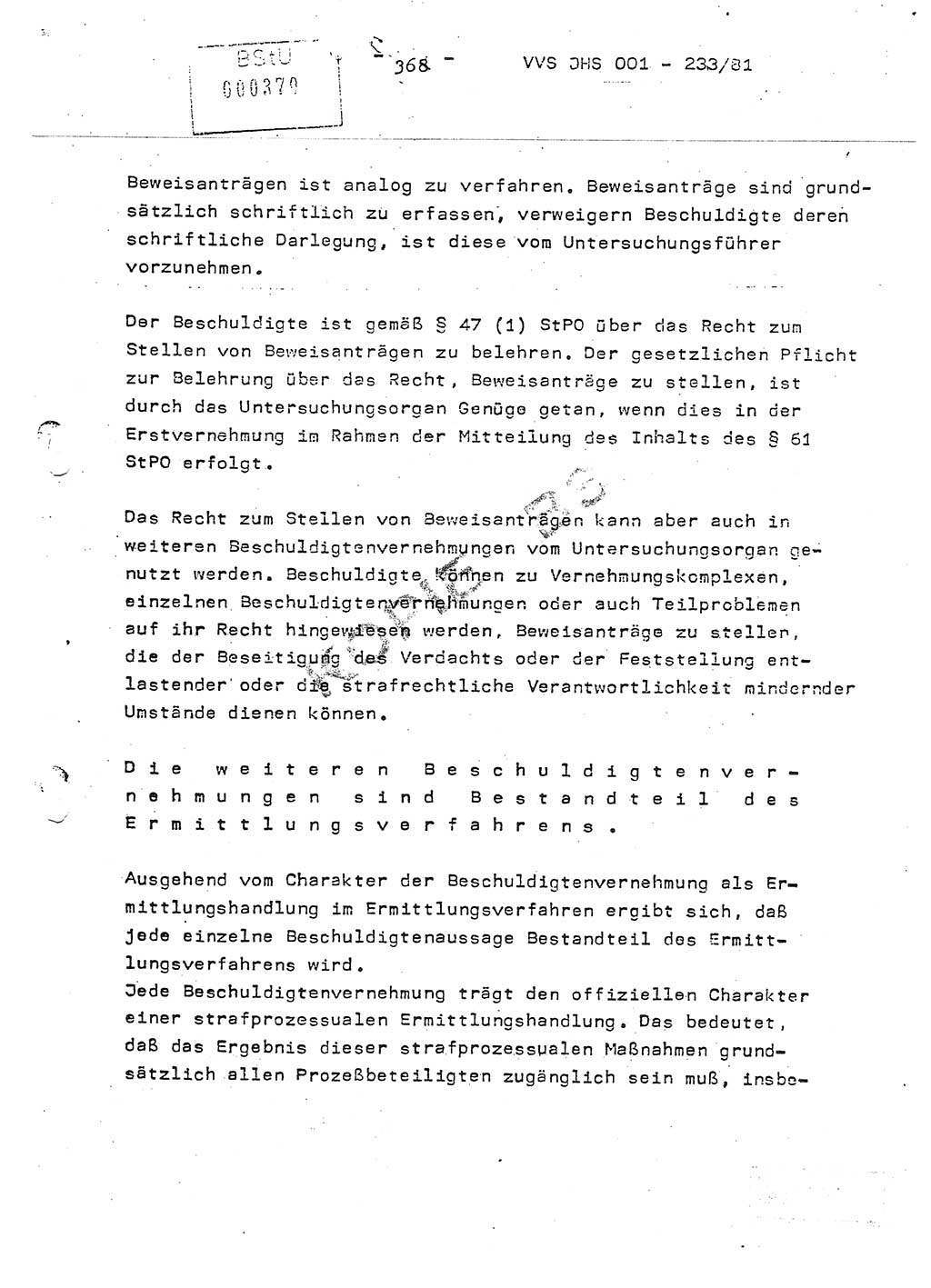 Dissertation Oberstleutnant Horst Zank (JHS), Oberstleutnant Dr. Karl-Heinz Knoblauch (JHS), Oberstleutnant Gustav-Adolf Kowalewski (HA Ⅸ), Oberstleutnant Wolfgang Plötner (HA Ⅸ), Ministerium für Staatssicherheit (MfS) [Deutsche Demokratische Republik (DDR)], Juristische Hochschule (JHS), Vertrauliche Verschlußsache (VVS) o001-233/81, Potsdam 1981, Blatt 368 (Diss. MfS DDR JHS VVS o001-233/81 1981, Bl. 368)