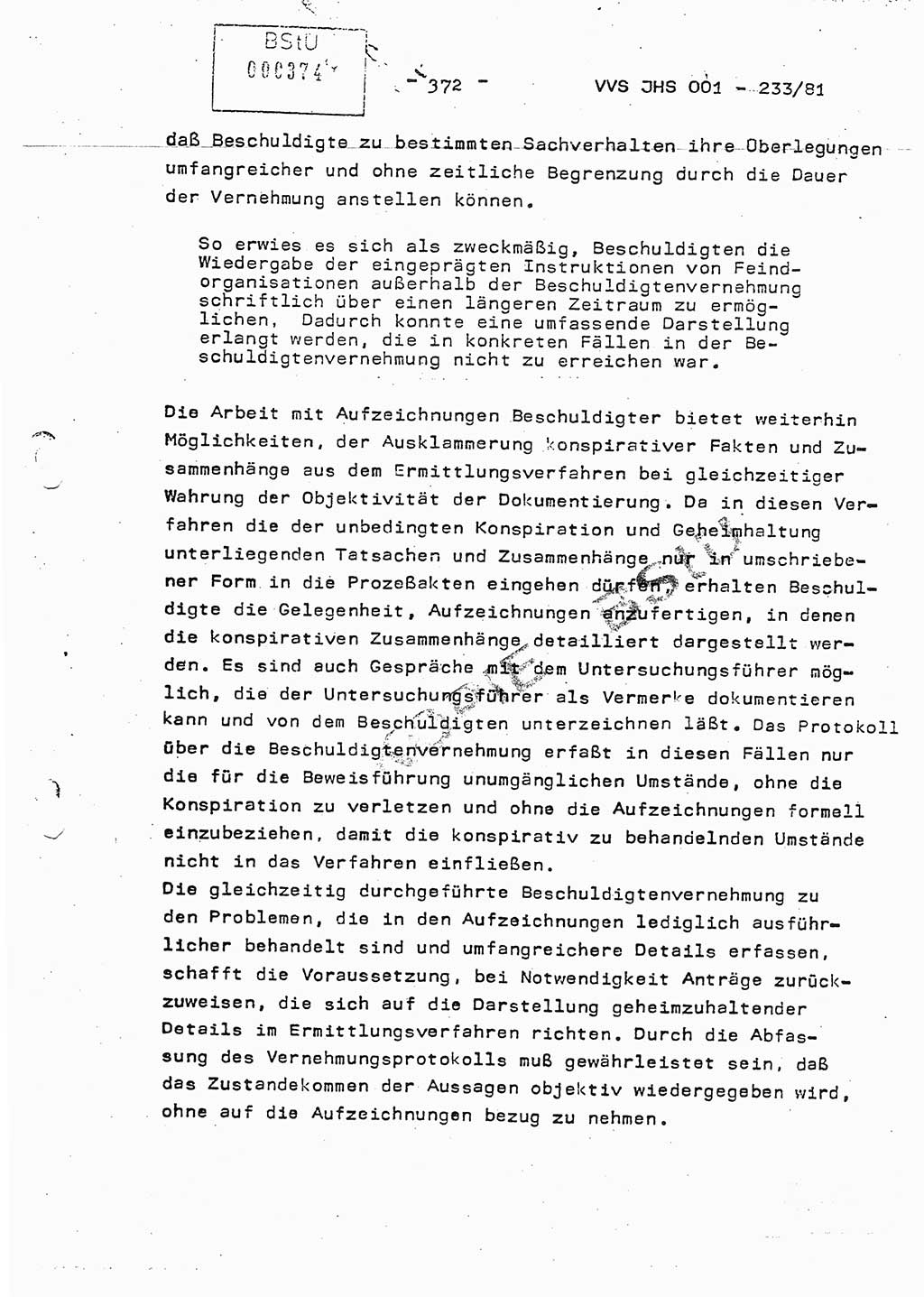 Dissertation Oberstleutnant Horst Zank (JHS), Oberstleutnant Dr. Karl-Heinz Knoblauch (JHS), Oberstleutnant Gustav-Adolf Kowalewski (HA Ⅸ), Oberstleutnant Wolfgang Plötner (HA Ⅸ), Ministerium für Staatssicherheit (MfS) [Deutsche Demokratische Republik (DDR)], Juristische Hochschule (JHS), Vertrauliche Verschlußsache (VVS) o001-233/81, Potsdam 1981, Blatt 372 (Diss. MfS DDR JHS VVS o001-233/81 1981, Bl. 372)