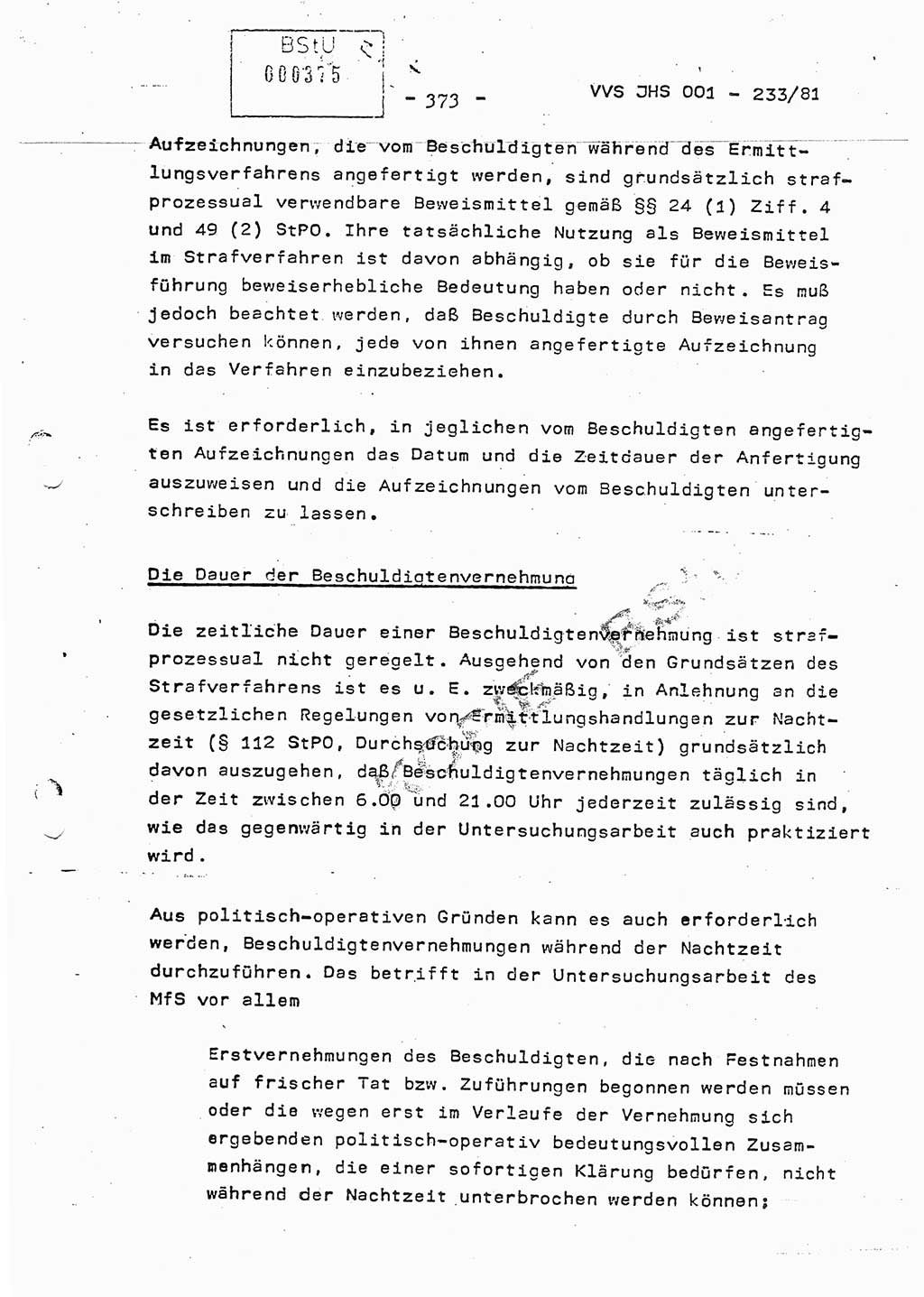 Dissertation Oberstleutnant Horst Zank (JHS), Oberstleutnant Dr. Karl-Heinz Knoblauch (JHS), Oberstleutnant Gustav-Adolf Kowalewski (HA Ⅸ), Oberstleutnant Wolfgang Plötner (HA Ⅸ), Ministerium für Staatssicherheit (MfS) [Deutsche Demokratische Republik (DDR)], Juristische Hochschule (JHS), Vertrauliche Verschlußsache (VVS) o001-233/81, Potsdam 1981, Blatt 373 (Diss. MfS DDR JHS VVS o001-233/81 1981, Bl. 373)