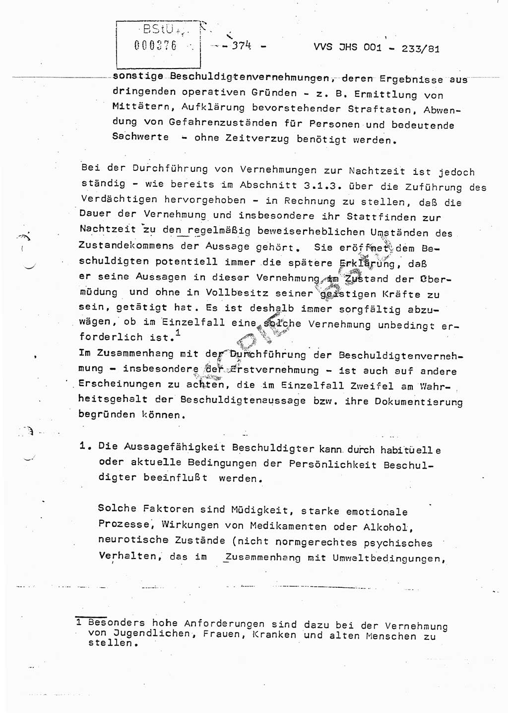 Dissertation Oberstleutnant Horst Zank (JHS), Oberstleutnant Dr. Karl-Heinz Knoblauch (JHS), Oberstleutnant Gustav-Adolf Kowalewski (HA Ⅸ), Oberstleutnant Wolfgang Plötner (HA Ⅸ), Ministerium für Staatssicherheit (MfS) [Deutsche Demokratische Republik (DDR)], Juristische Hochschule (JHS), Vertrauliche Verschlußsache (VVS) o001-233/81, Potsdam 1981, Blatt 374 (Diss. MfS DDR JHS VVS o001-233/81 1981, Bl. 374)