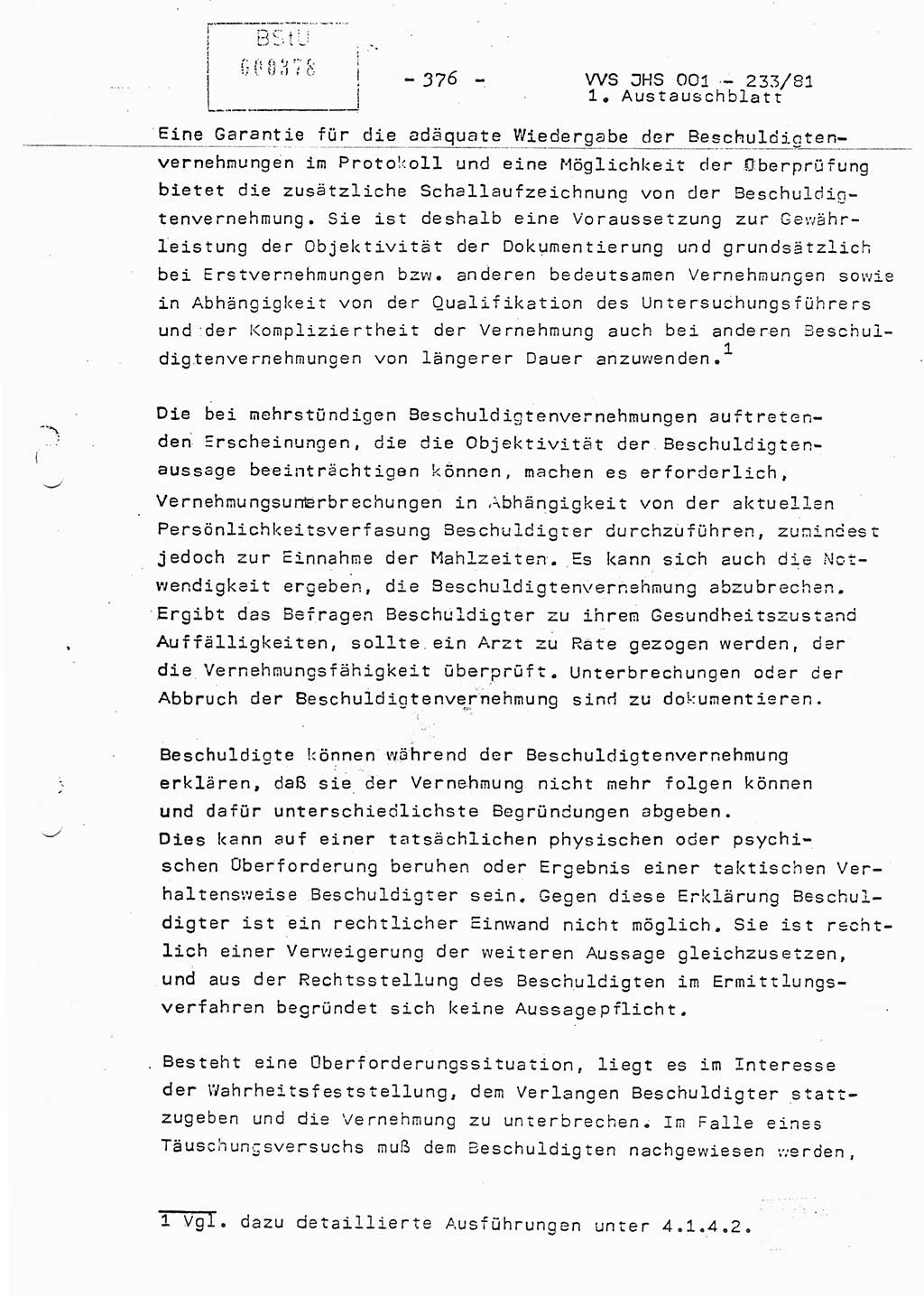 Dissertation Oberstleutnant Horst Zank (JHS), Oberstleutnant Dr. Karl-Heinz Knoblauch (JHS), Oberstleutnant Gustav-Adolf Kowalewski (HA Ⅸ), Oberstleutnant Wolfgang Plötner (HA Ⅸ), Ministerium für Staatssicherheit (MfS) [Deutsche Demokratische Republik (DDR)], Juristische Hochschule (JHS), Vertrauliche Verschlußsache (VVS) o001-233/81, Potsdam 1981, Blatt 376 (Diss. MfS DDR JHS VVS o001-233/81 1981, Bl. 376)