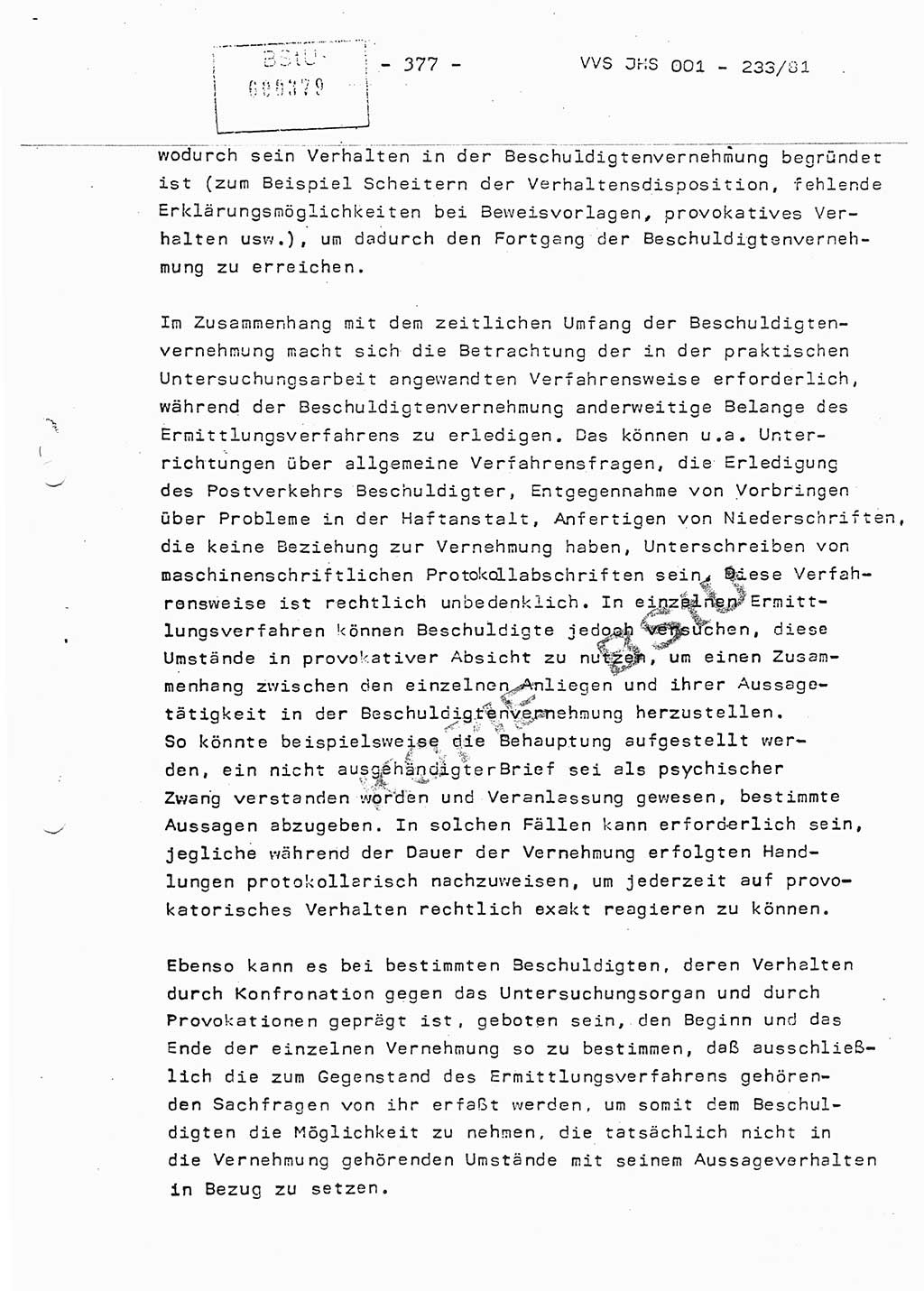 Dissertation Oberstleutnant Horst Zank (JHS), Oberstleutnant Dr. Karl-Heinz Knoblauch (JHS), Oberstleutnant Gustav-Adolf Kowalewski (HA Ⅸ), Oberstleutnant Wolfgang Plötner (HA Ⅸ), Ministerium für Staatssicherheit (MfS) [Deutsche Demokratische Republik (DDR)], Juristische Hochschule (JHS), Vertrauliche Verschlußsache (VVS) o001-233/81, Potsdam 1981, Blatt 377 (Diss. MfS DDR JHS VVS o001-233/81 1981, Bl. 377)