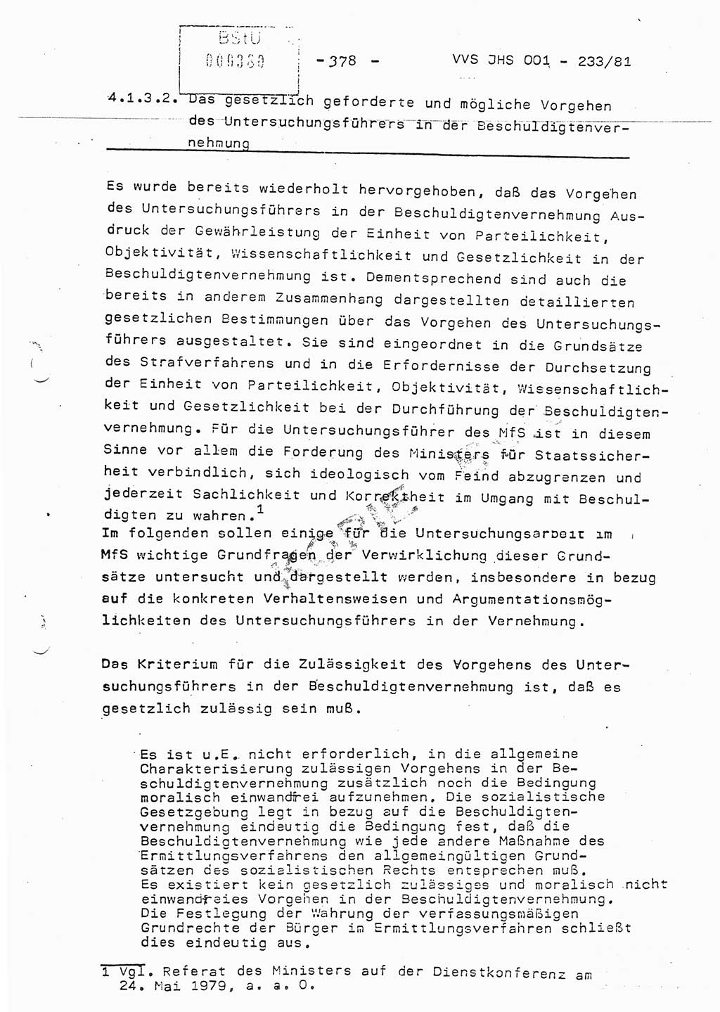 Dissertation Oberstleutnant Horst Zank (JHS), Oberstleutnant Dr. Karl-Heinz Knoblauch (JHS), Oberstleutnant Gustav-Adolf Kowalewski (HA Ⅸ), Oberstleutnant Wolfgang Plötner (HA Ⅸ), Ministerium für Staatssicherheit (MfS) [Deutsche Demokratische Republik (DDR)], Juristische Hochschule (JHS), Vertrauliche Verschlußsache (VVS) o001-233/81, Potsdam 1981, Blatt 378 (Diss. MfS DDR JHS VVS o001-233/81 1981, Bl. 378)