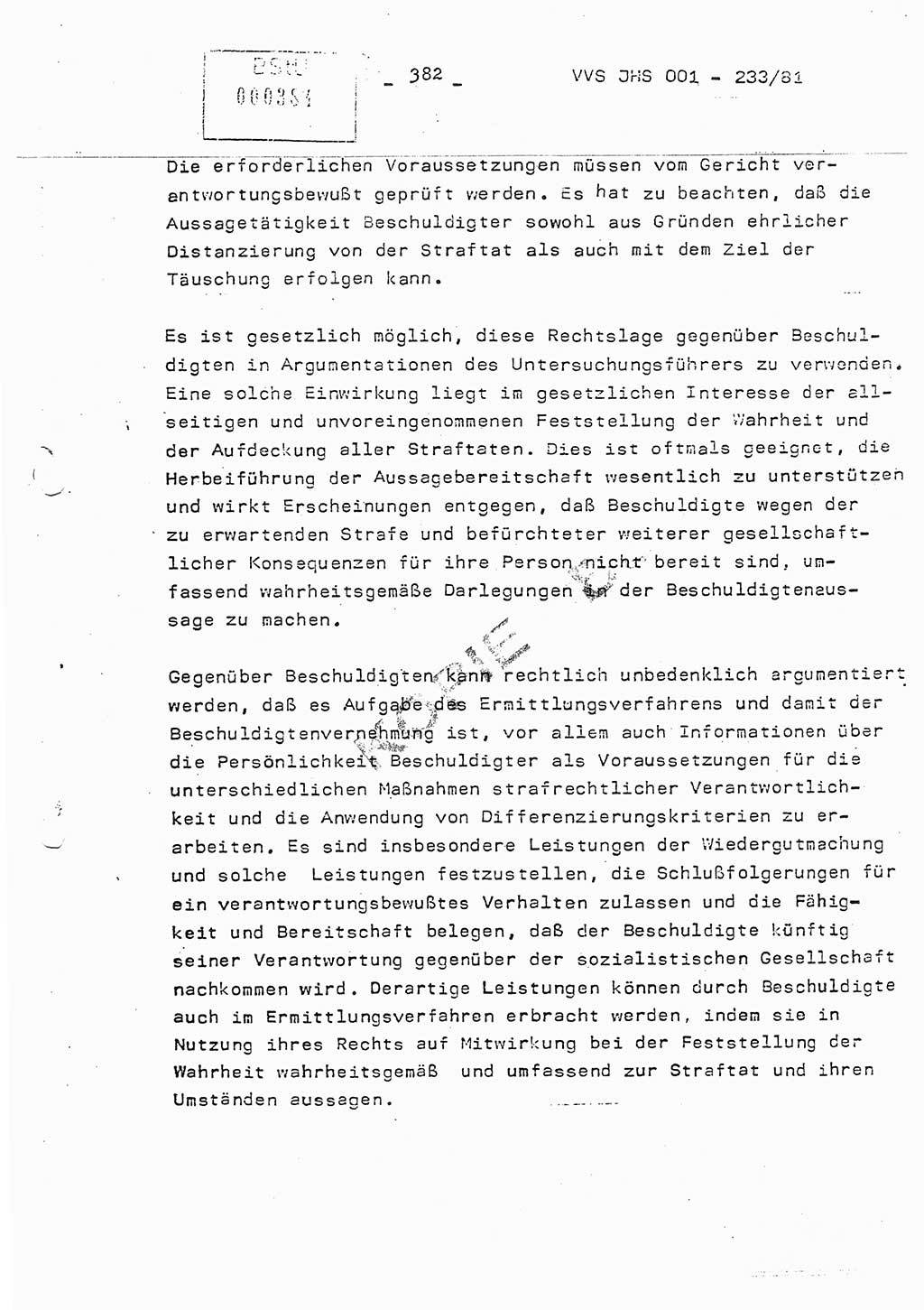 Dissertation Oberstleutnant Horst Zank (JHS), Oberstleutnant Dr. Karl-Heinz Knoblauch (JHS), Oberstleutnant Gustav-Adolf Kowalewski (HA Ⅸ), Oberstleutnant Wolfgang Plötner (HA Ⅸ), Ministerium für Staatssicherheit (MfS) [Deutsche Demokratische Republik (DDR)], Juristische Hochschule (JHS), Vertrauliche Verschlußsache (VVS) o001-233/81, Potsdam 1981, Blatt 382 (Diss. MfS DDR JHS VVS o001-233/81 1981, Bl. 382)