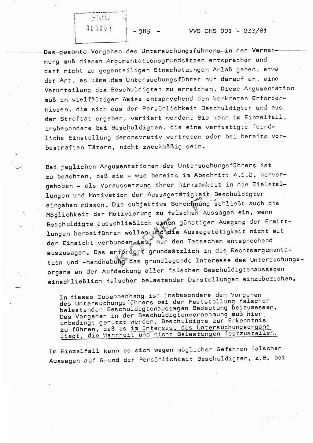 Dissertation Oberstleutnant Horst Zank (JHS), Oberstleutnant Dr. Karl-Heinz Knoblauch (JHS), Oberstleutnant Gustav-Adolf Kowalewski (HA Ⅸ), Oberstleutnant Wolfgang Plötner (HA Ⅸ), Ministerium für Staatssicherheit (MfS) [Deutsche Demokratische Republik (DDR)], Juristische Hochschule (JHS), Vertrauliche Verschlußsache (VVS) o001-233/81, Potsdam 1981, Blatt 385 (Diss. MfS DDR JHS VVS o001-233/81 1981, Bl. 385)